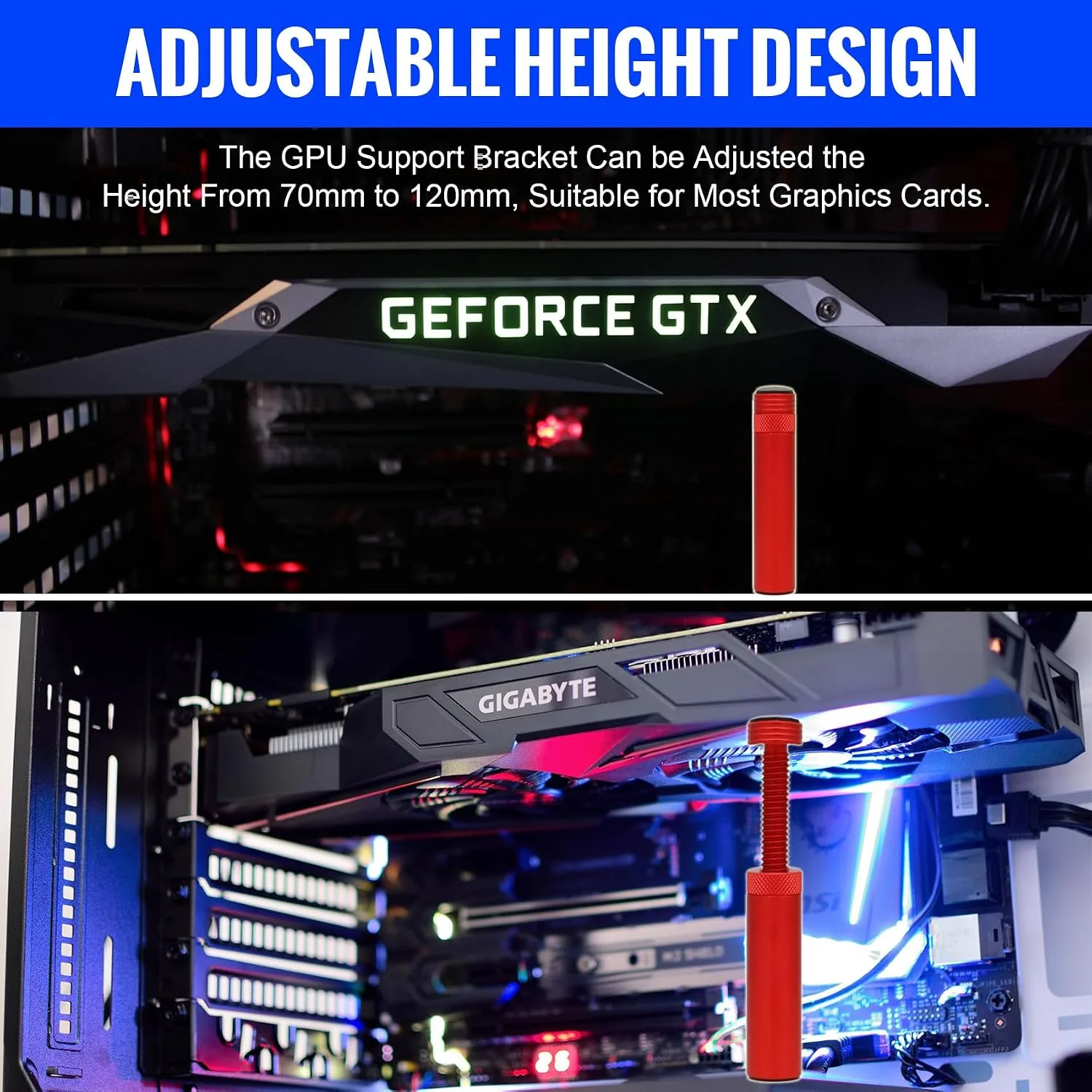 Aivalas GPU Support Bracket, Graphics Video Card Brace with Height Adjustable, Anti Sag Holder for Universal Graphics Card Sag, GPU Stand with Magnet and Rubber Pad, Red