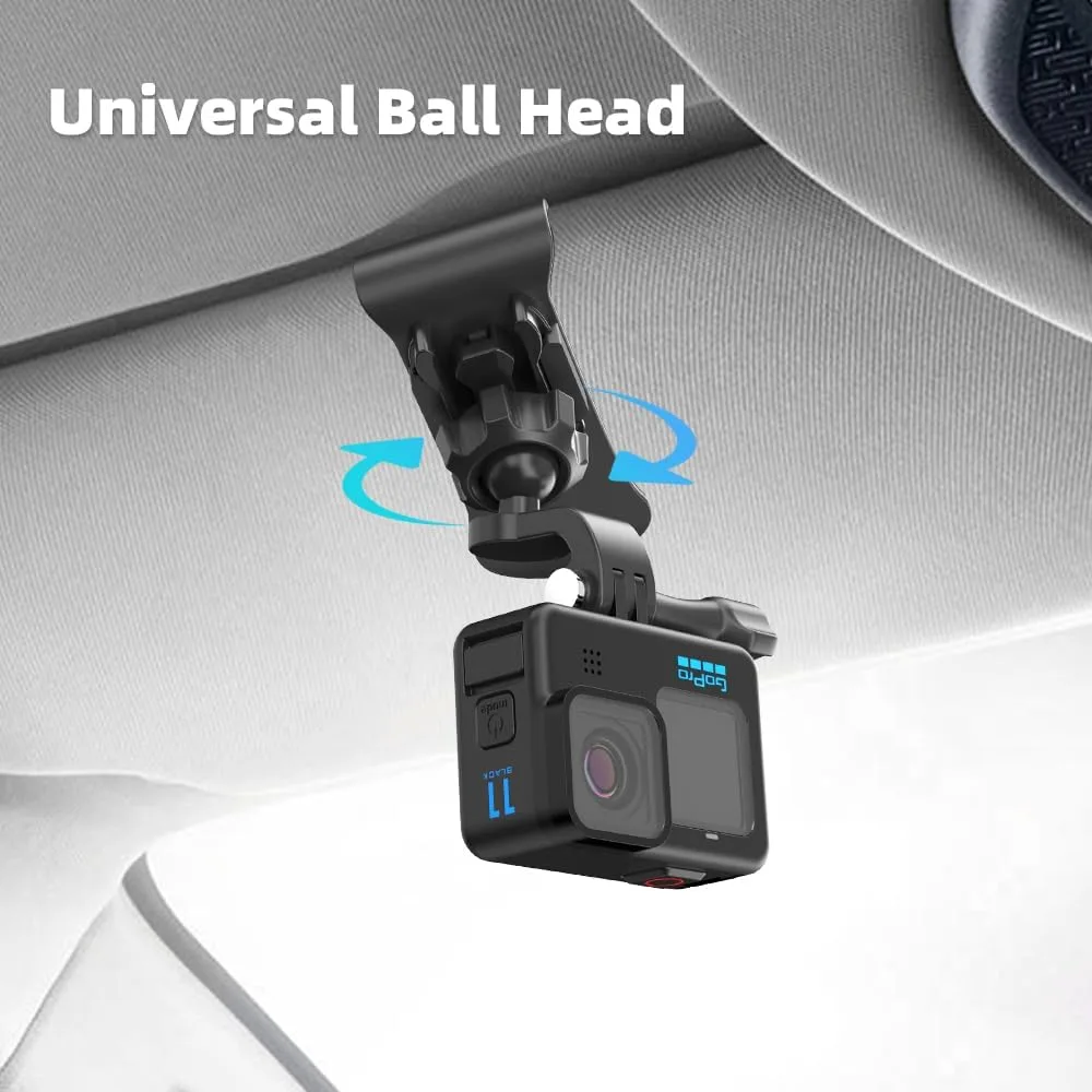 Car Sun Visor Mount, Quick Clip Sun Visor Mount with Universal Ball J Hook Compatible with GoPro Hero 13 12 11 10 9 8 7 6 5 Black,DJI Osmo Action 6/5 pro/4/3,AKASO and More