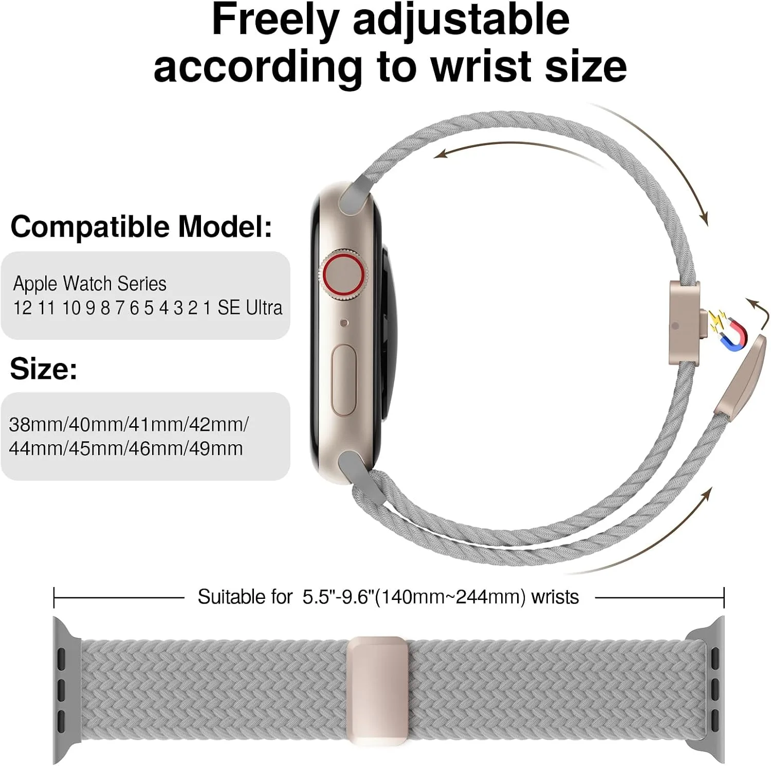 Braided Stretchy Magnetic Sport Band for Apple Watch Bands for Women Men