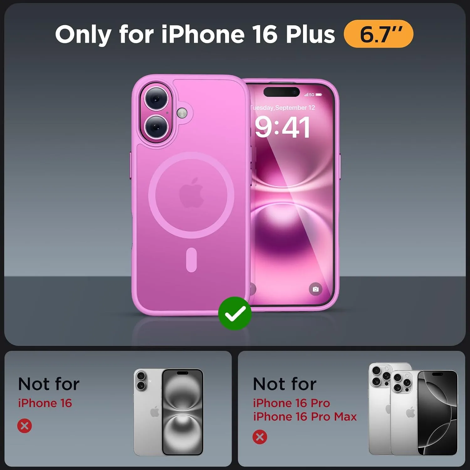 Miracase for iPhone 16 Plus Matte Series Case, Magnetic, Lilac Pink
