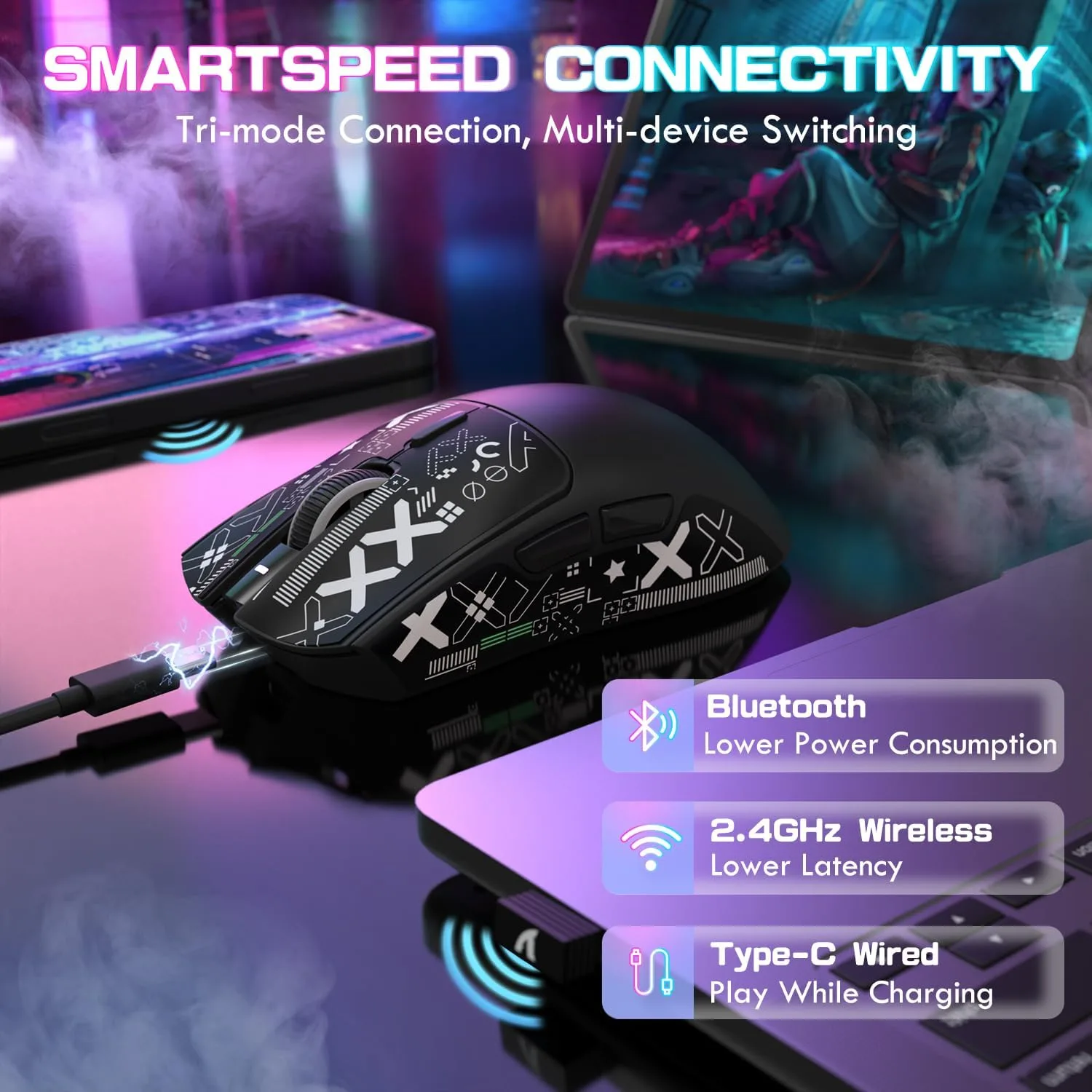 ATTACK SHARK X1 Ultralight Tri Mode Wireless 40000 DPI Gaming Mouse-Black