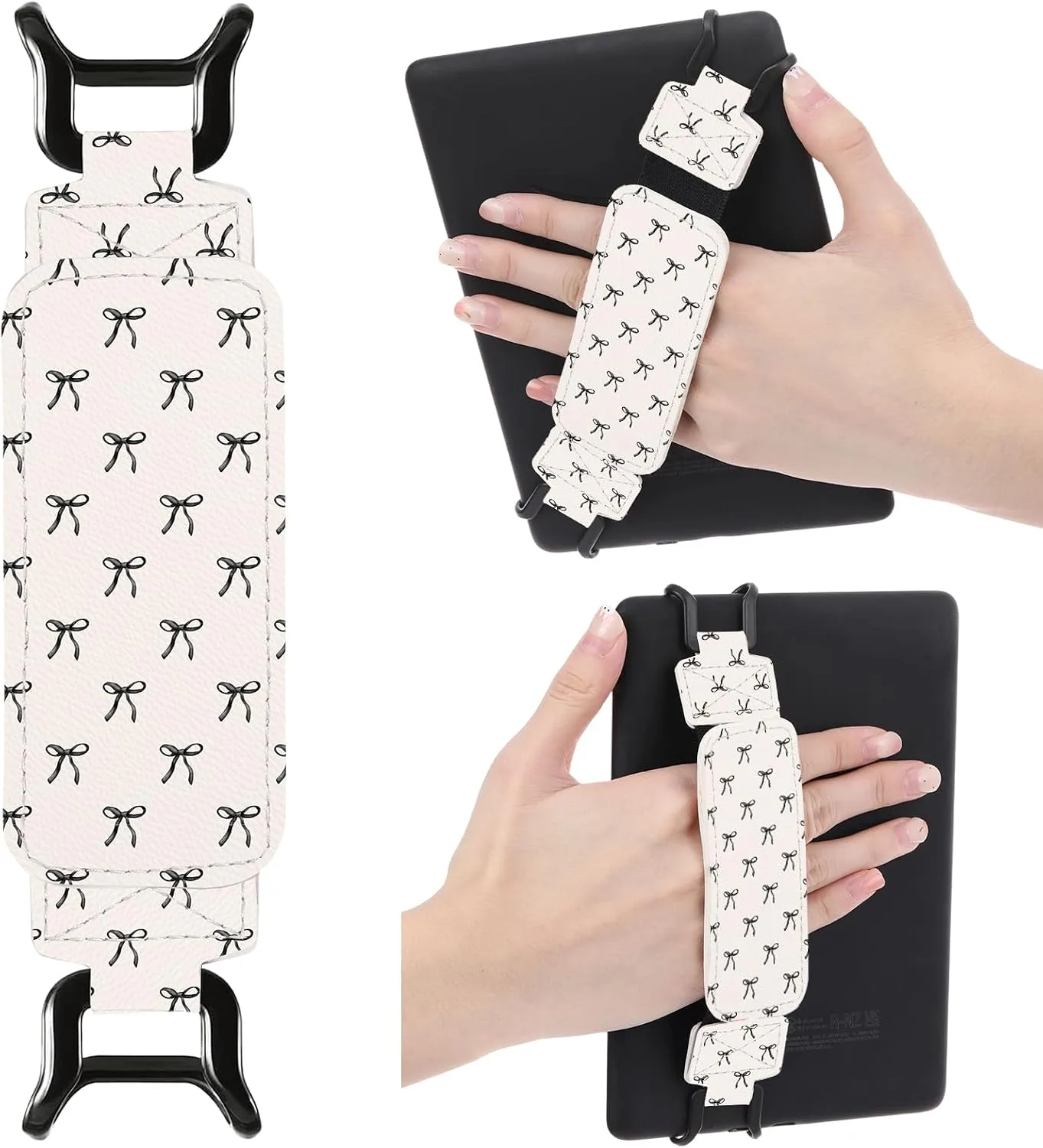 Hand Strap Holder for Kindle - Boho Black Bow Finger Grip for 6-7.5" E-Readers Paperwhite 12th/11th Generation/Kobo/Lenovo/Sony E-Book Tablet High Elasticity Reading Accessories