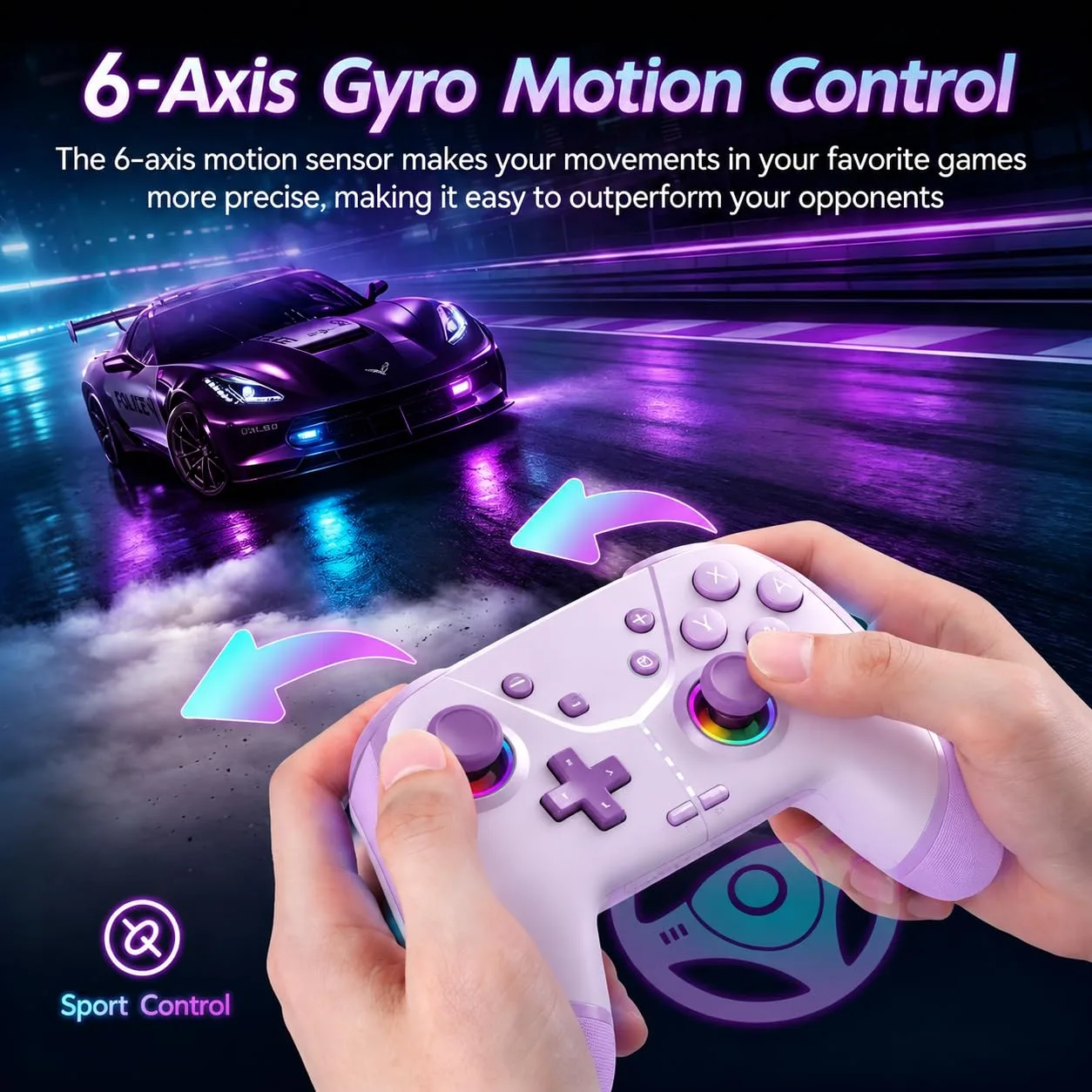 Switch Controller, Wireless Pro Controller for Nintendo Switch 2/Switch/Lite/OLED, Bluetooth controllers Compatible with iPhone/Mac/iPad/iOS/Android/Phone/PC/Steam and TV with Programming/RGB4/Vibration / 3 Turbo Modes/6-Axis/Motion (Purple)