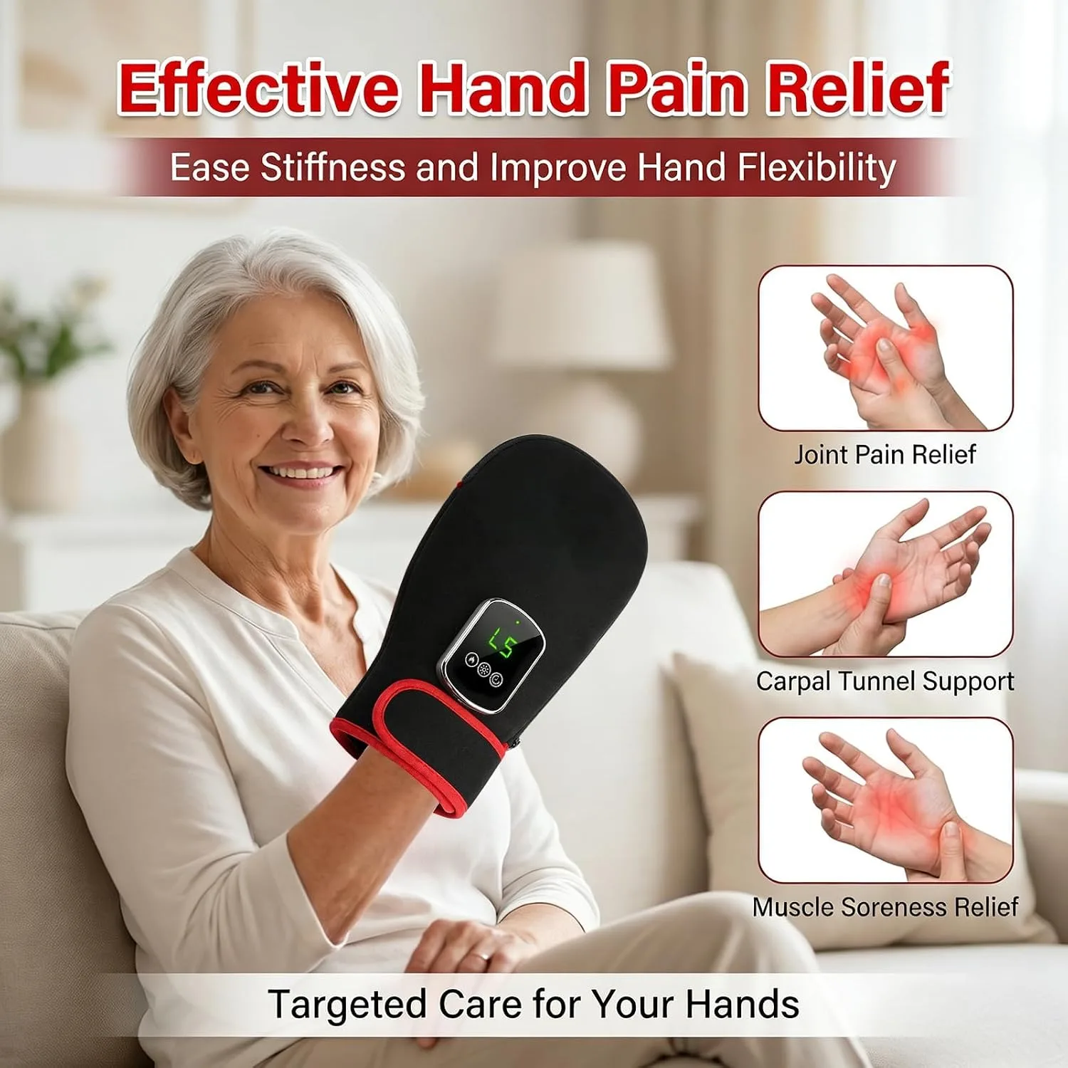 Red Light Therapy Glove for Hand Finger Wrist Pain Relief, Black