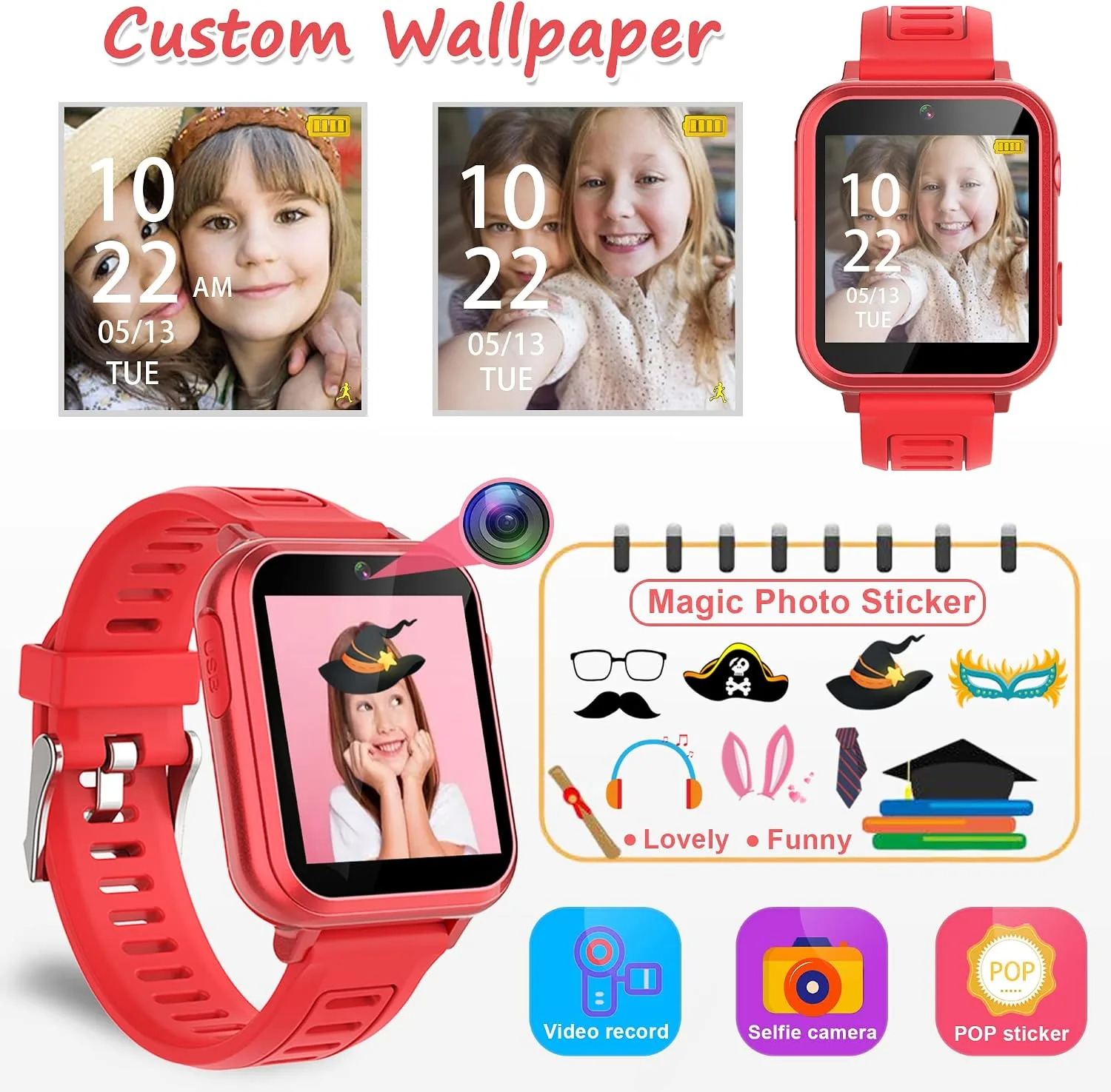 Wiszodet Smart Watch for Kids - Kids Smart Watch Girls Boys Gifts for 4-12 Years Old with 24 Games Camera Video Music Player Flashlight Alarm Clock Pedometer Birthday for Boys Girls Age 6 7 8 9