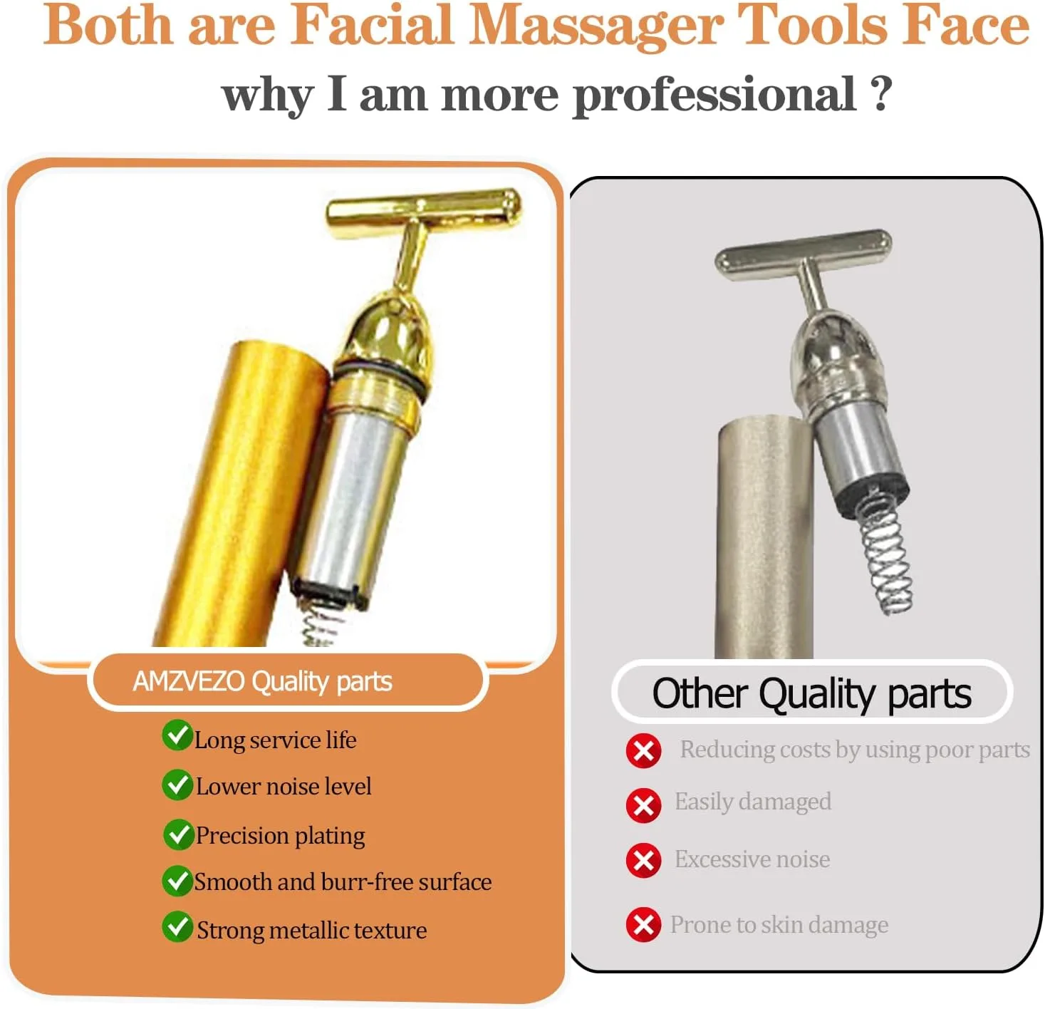 Beauty Bar 24K Gold Facial Massager - Face T Shape Tool for Skin Care Tightening with Ergonomic Design (Silver)