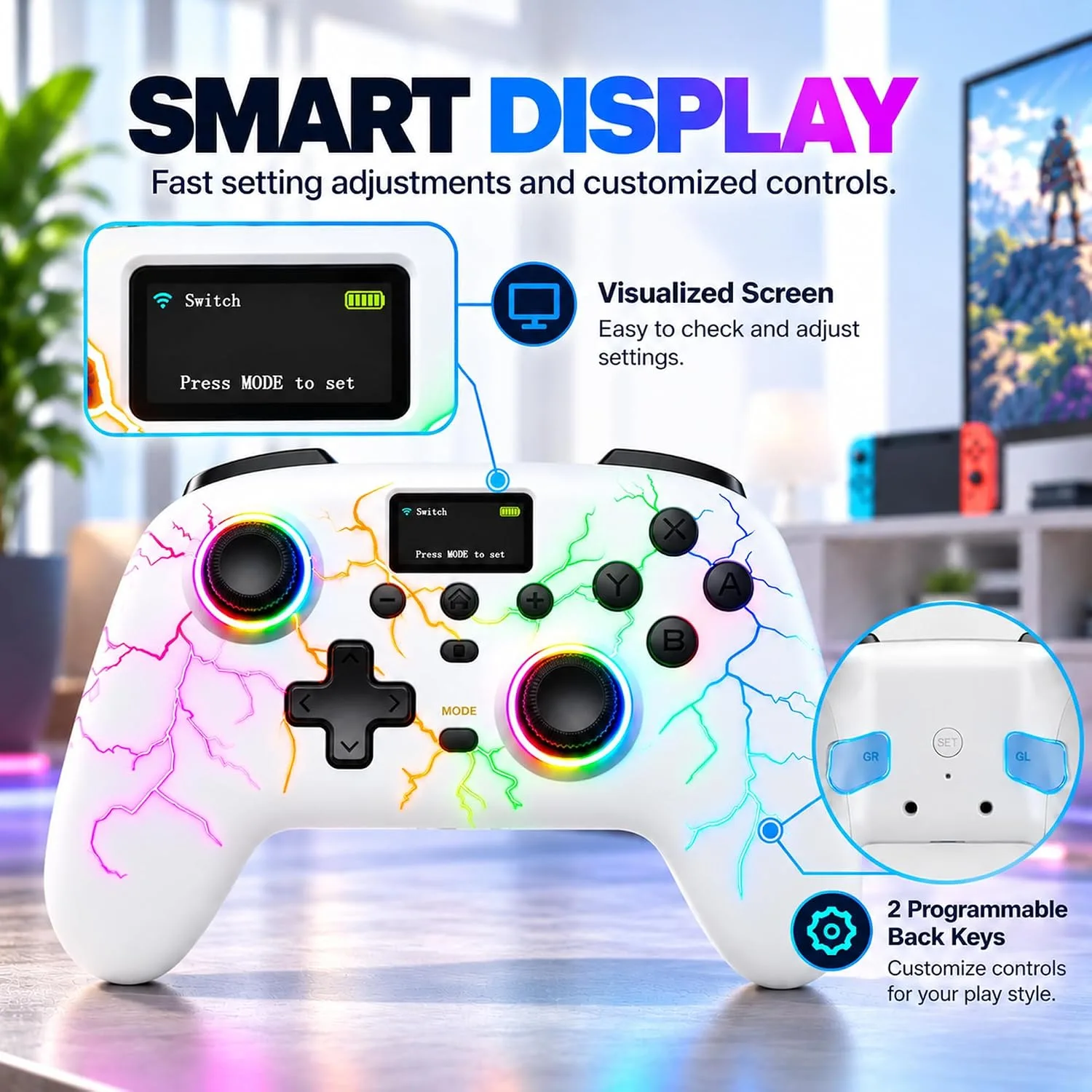 Exilapsire Wireless Controller for PC/Switch/Switch 2/iOS/Android, White