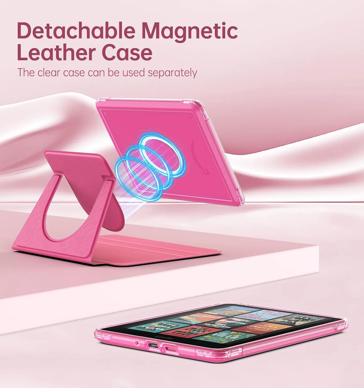 MoKo 360°Rotating Case for 7"Kindle Paperwhite 12th Gen/Colorsoft,Raspberry