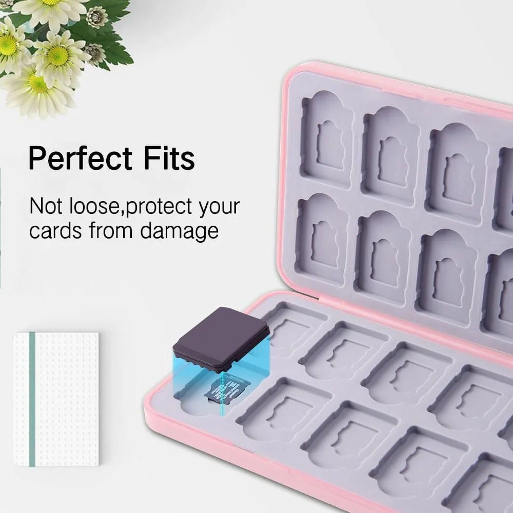 PERFECTSIGHT Cute Game Card Case for Nintendo Switch/ Switch Lite/ OLED, 24 Game Holder Cartridge Case for Game Cards and 24 SD Cards, Kawaii Portable Compact Storage Box (Rose Kitty, 24 Slots)