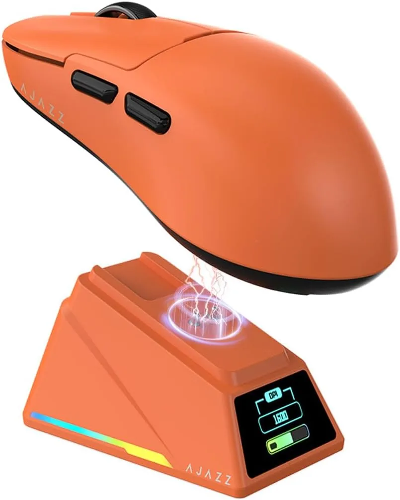Mouse Gamer Daidai Ajazz AJ159 APEX inalámbrico con pantalla TFT y base de carga naranja