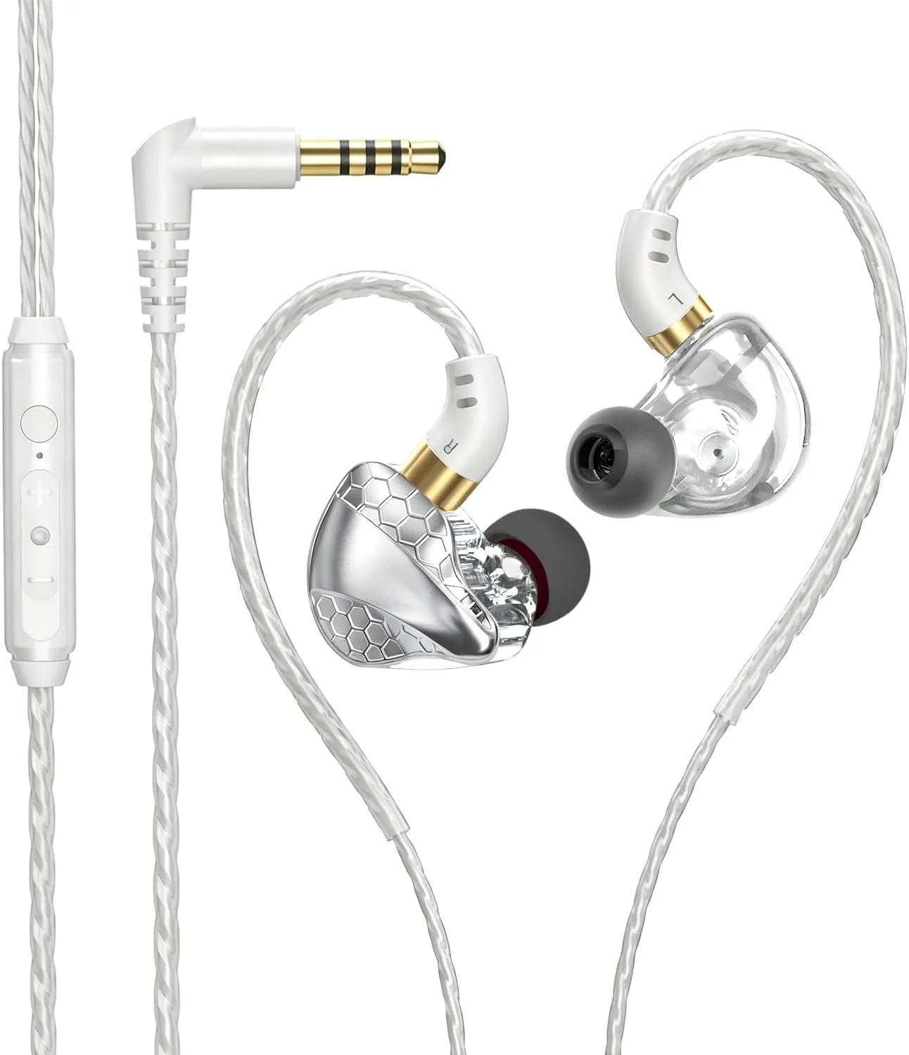 3.5mm Fixed Cable IEM, HiFi Wired Earbuds with Mic, Gaming Earbuds,Silver