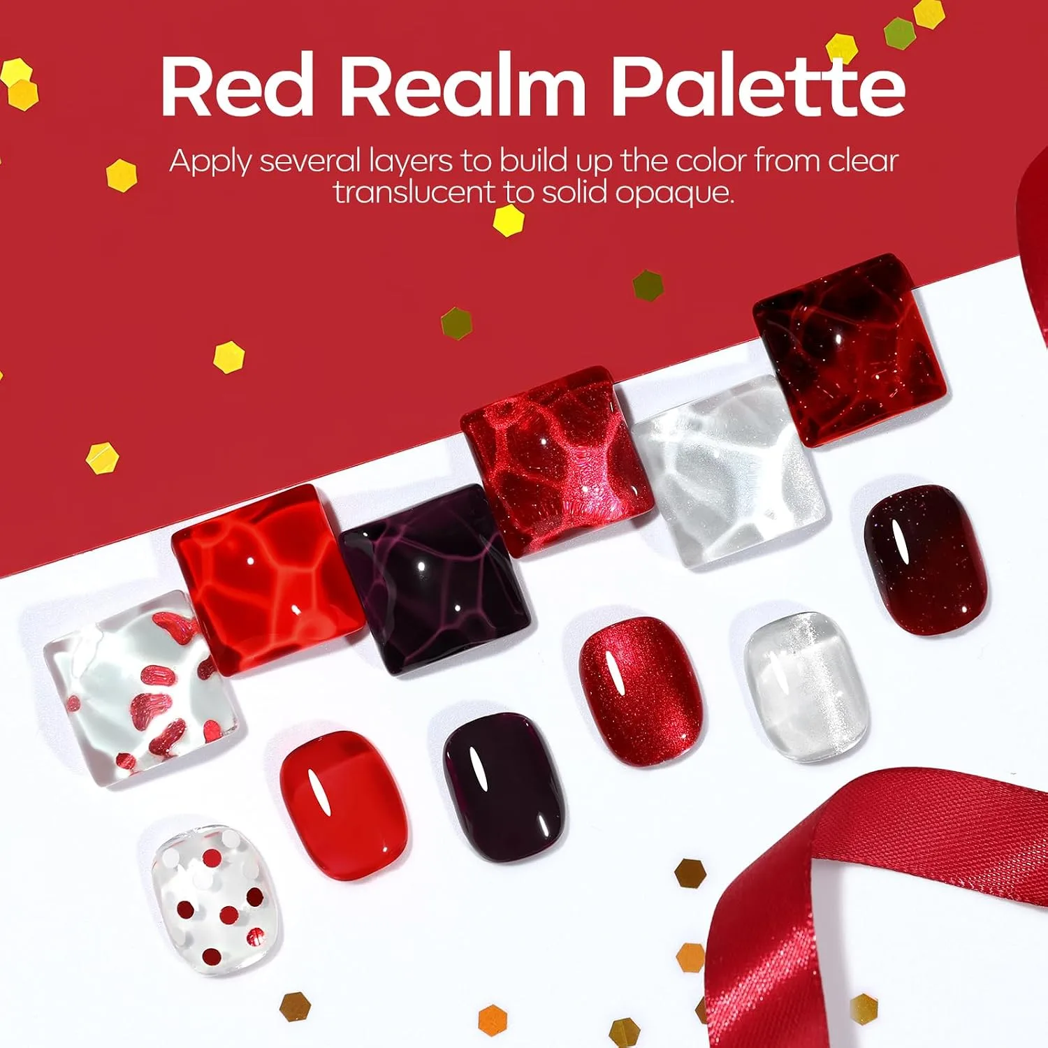 modelones Cat Eye Gel Nail Polish Set Jelly Glitter 6Colors Burgundy Red