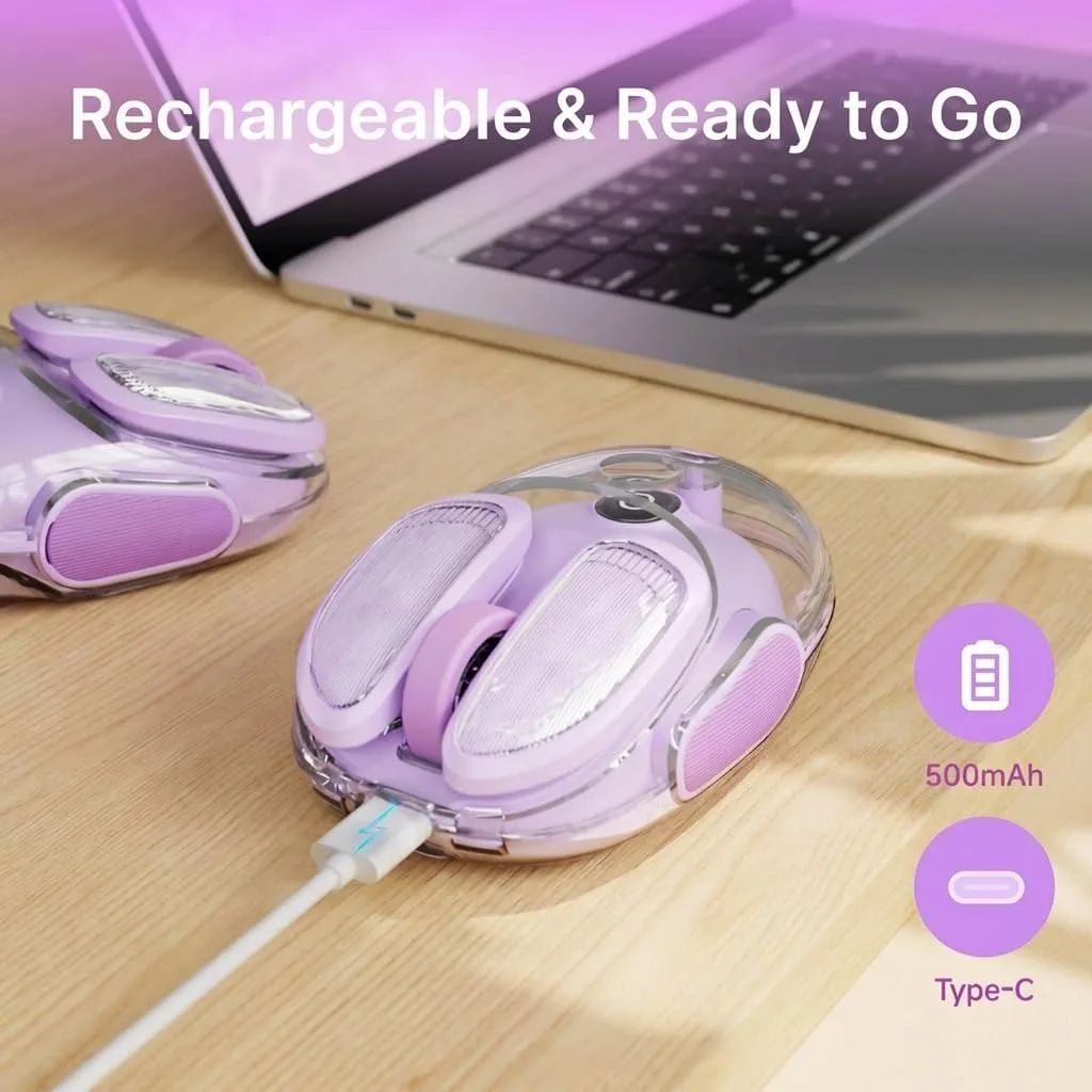 Wireless Bluetooth Mouse, Rechargeable, Clear, Silent Click for Small Hand