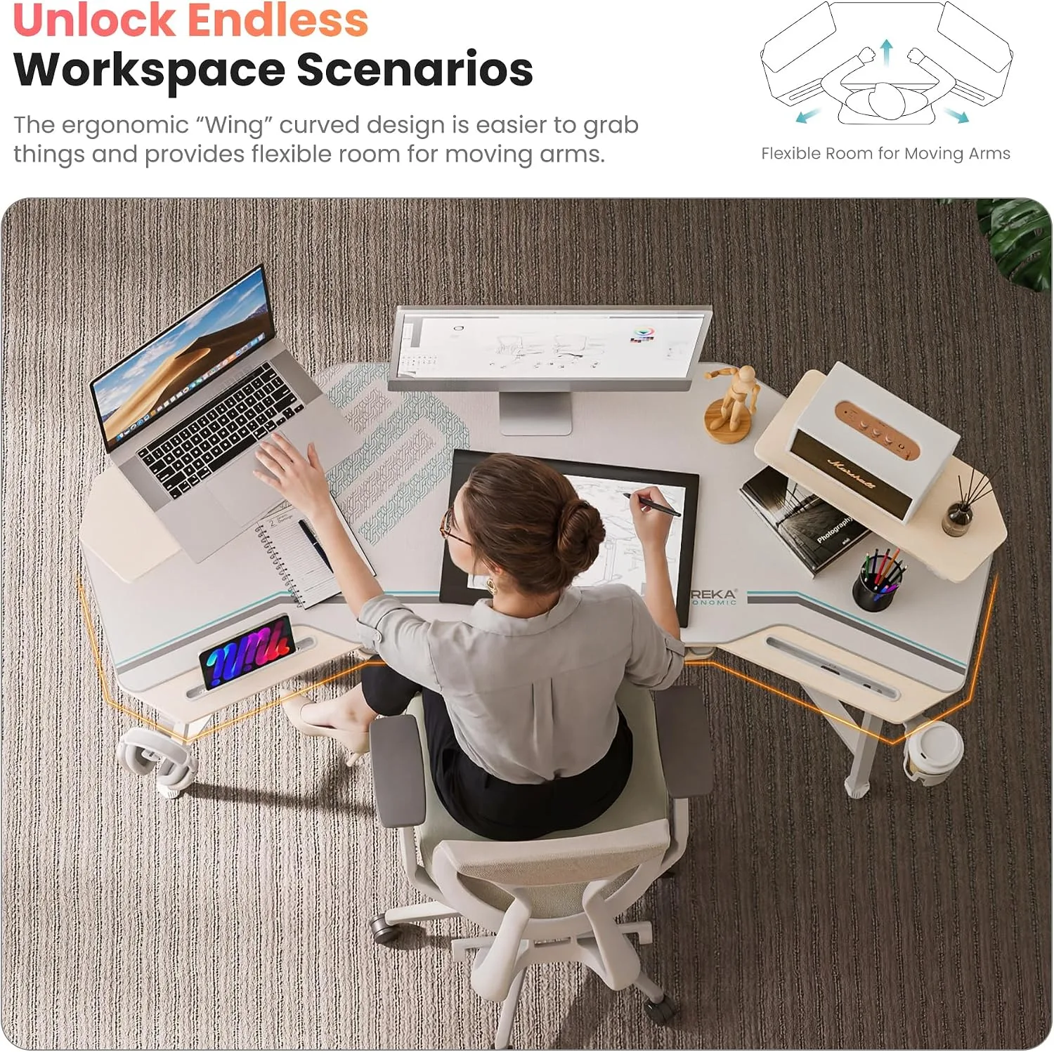 EUREKA ERGONOMIC Gaming Computer Desk, 72 Inch Wing-Shaped, Keyboard Tray