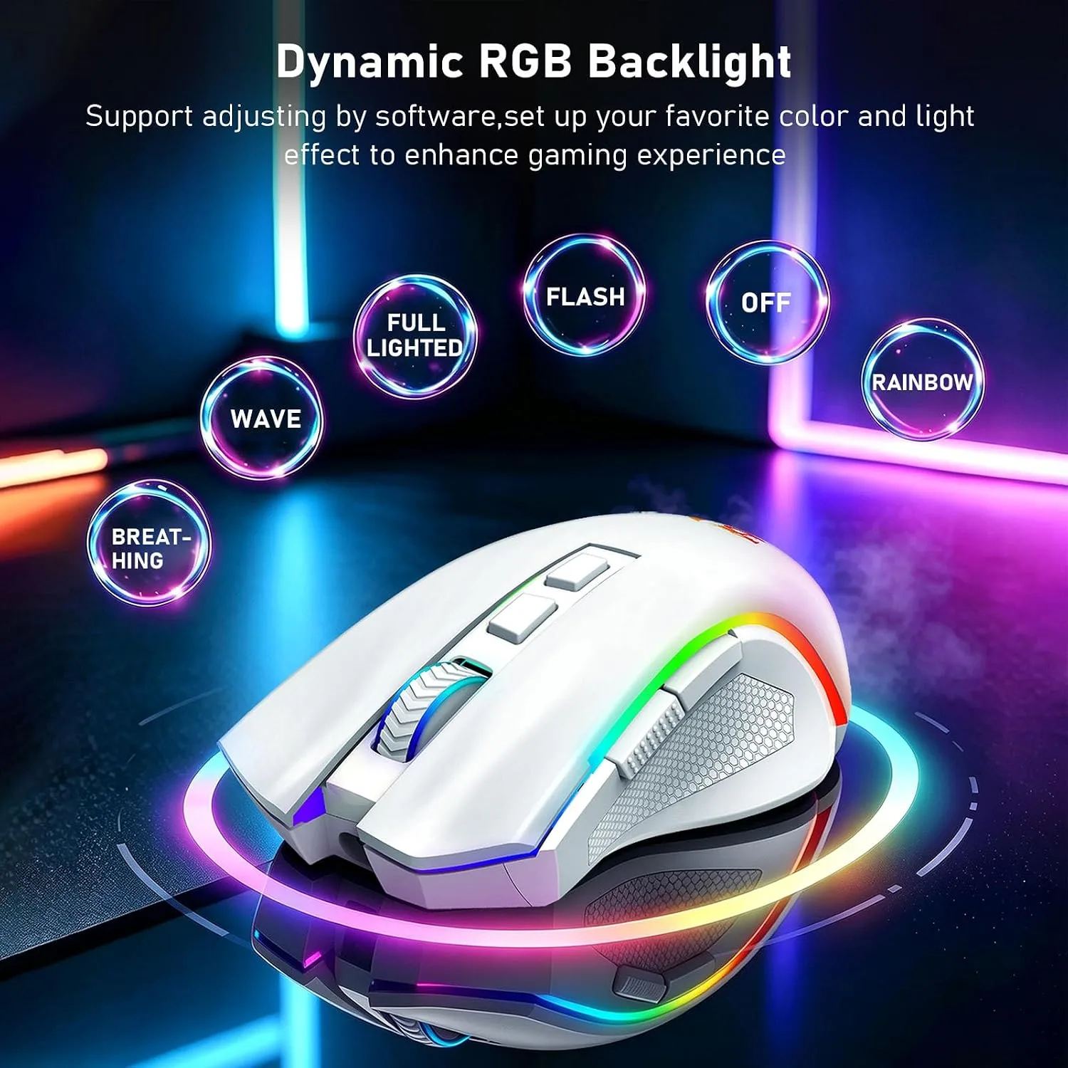 Redragon M602 Griffin Wireless RGB Gaming Mouse Tri-Mode 8000DPI - White