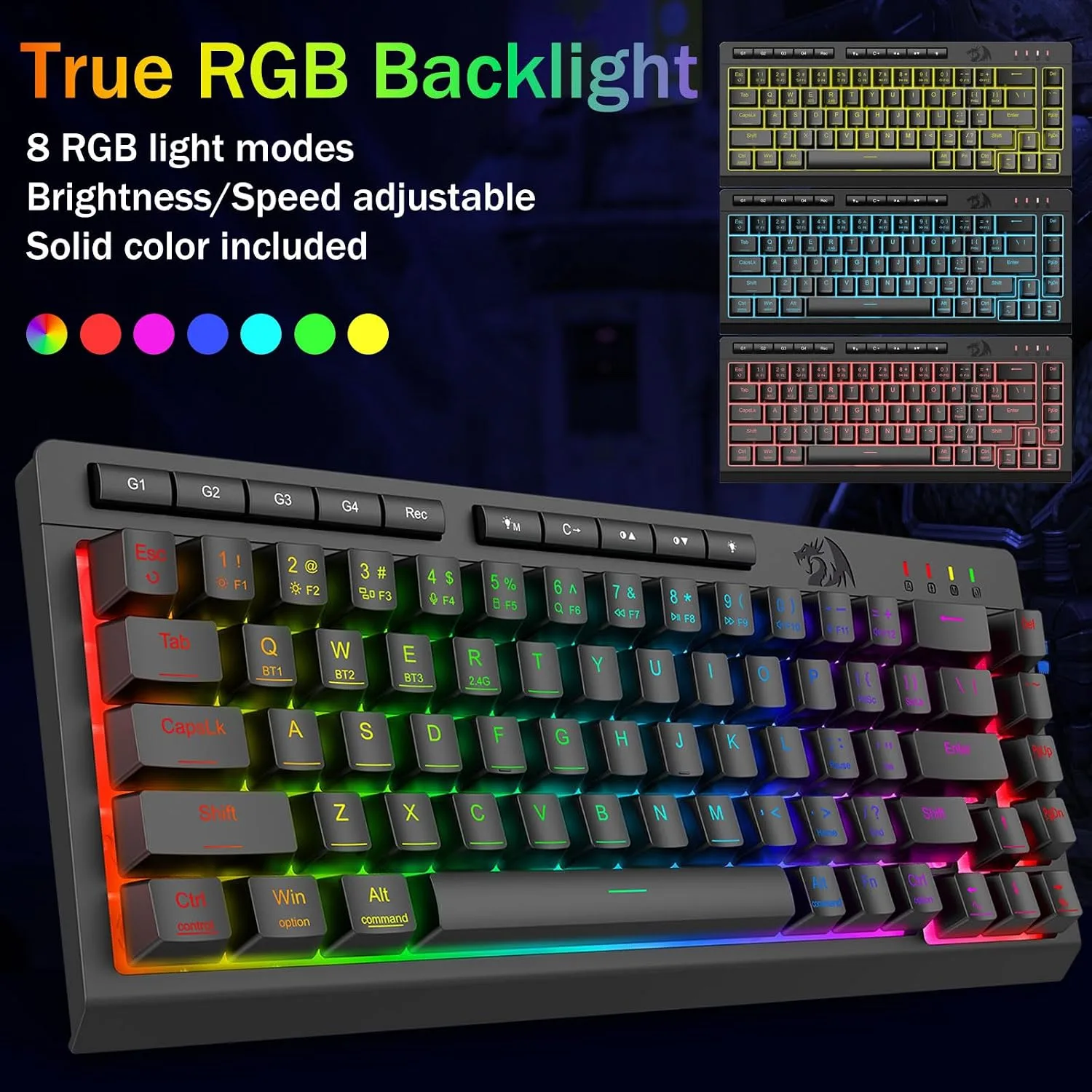 Redragon Wireless Gaming Keyboard, RGB Backlit, Portable 60% Design, Black