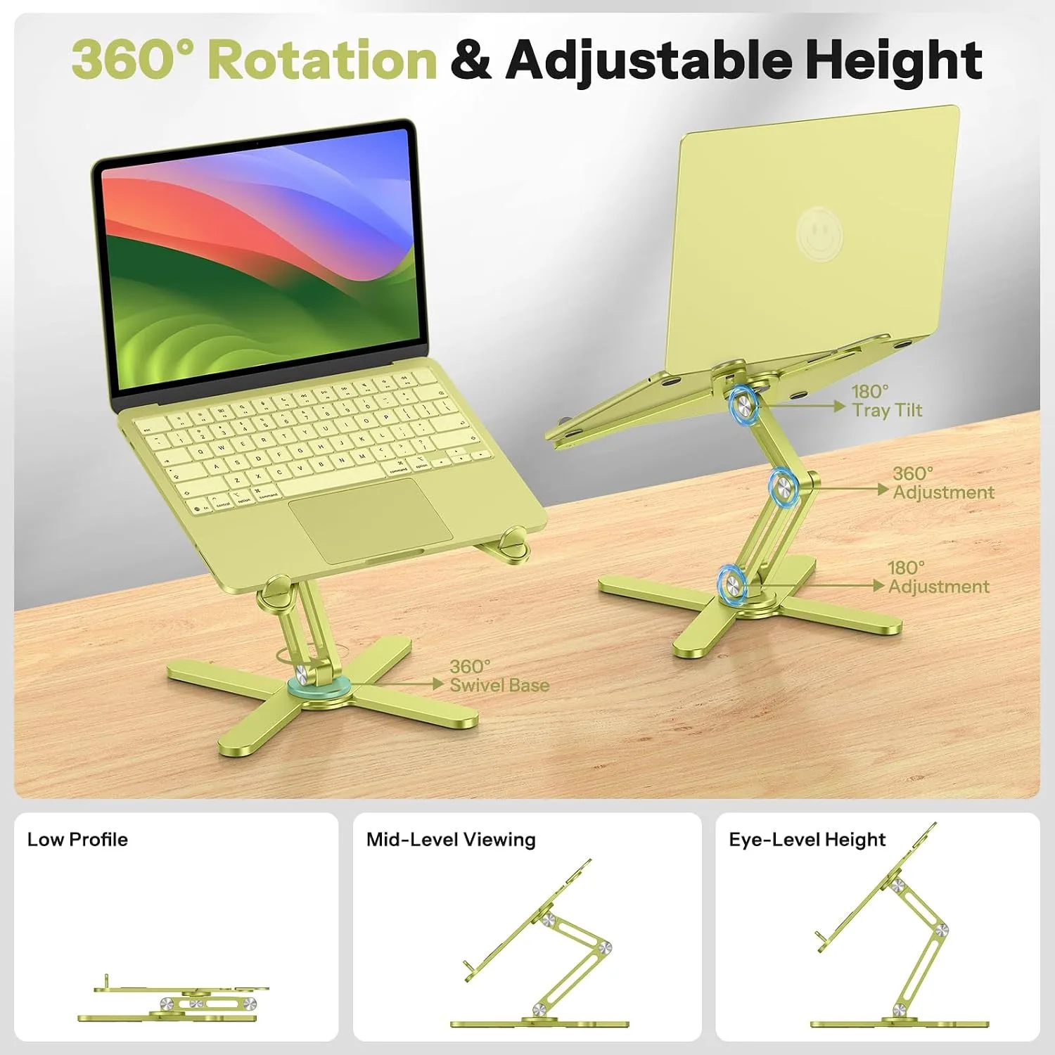 OMOTON LA10 360° Rotating Laptop Stand Riser Foldable for Desk, Citron