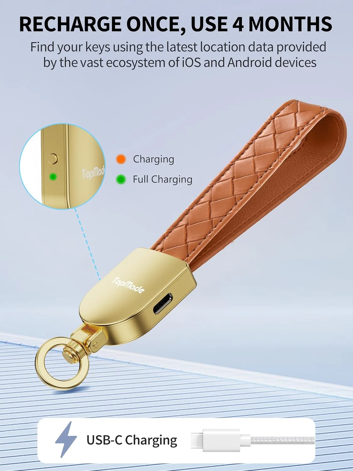Smart Keychain Tracker (iOS & Android), Car Key Finder, Brown & Gold