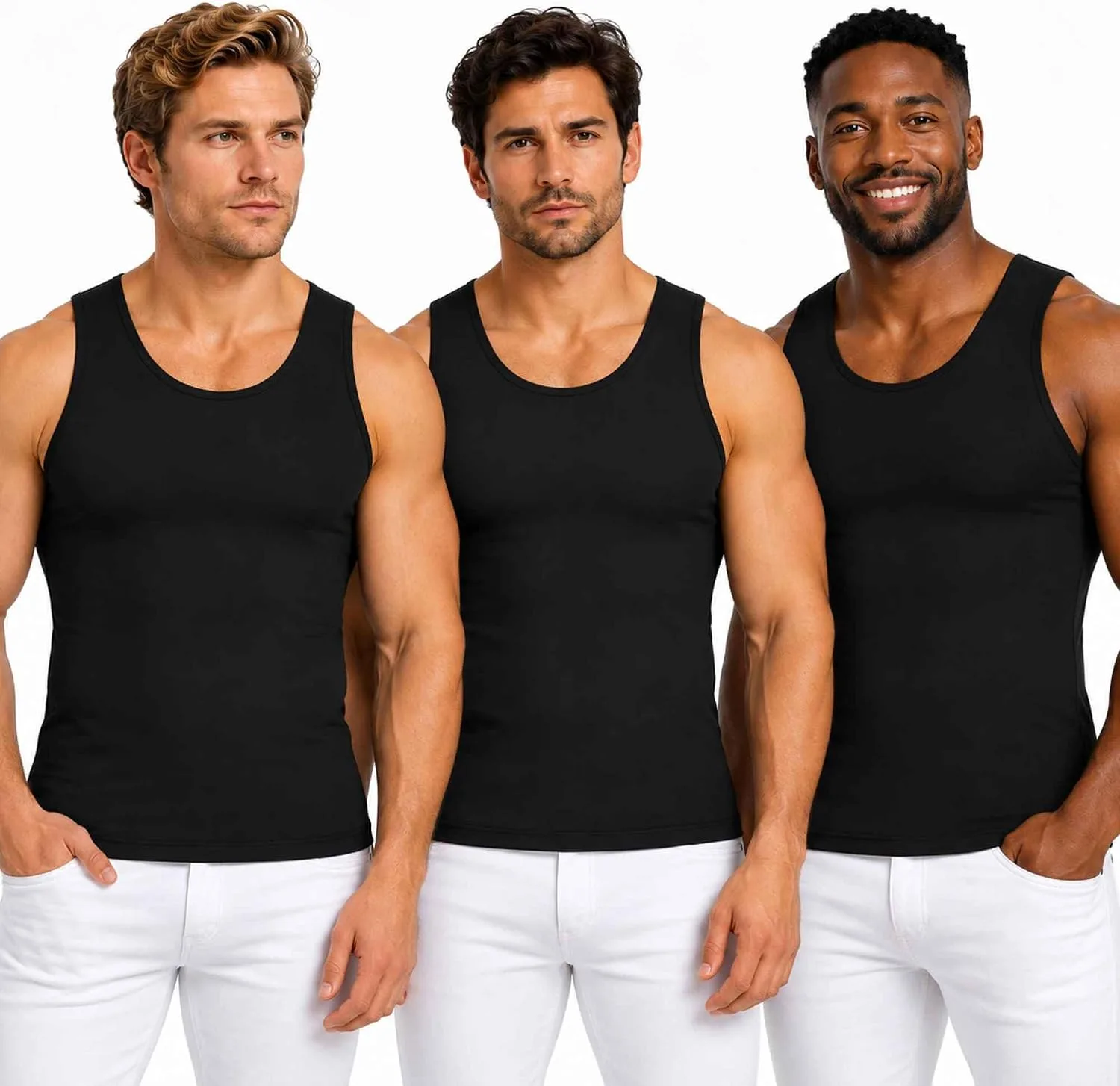 Insta Slim - Made in USA 3 Pack Compression Muscle Tank Body Shapers for Men. Back Support, Slimming Shapewear Undershirt