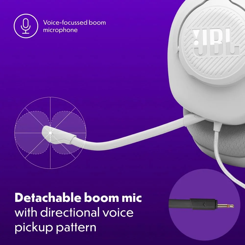 JBL Quantum 100M2 Wired Gaming Headset, Detachable Mic - White