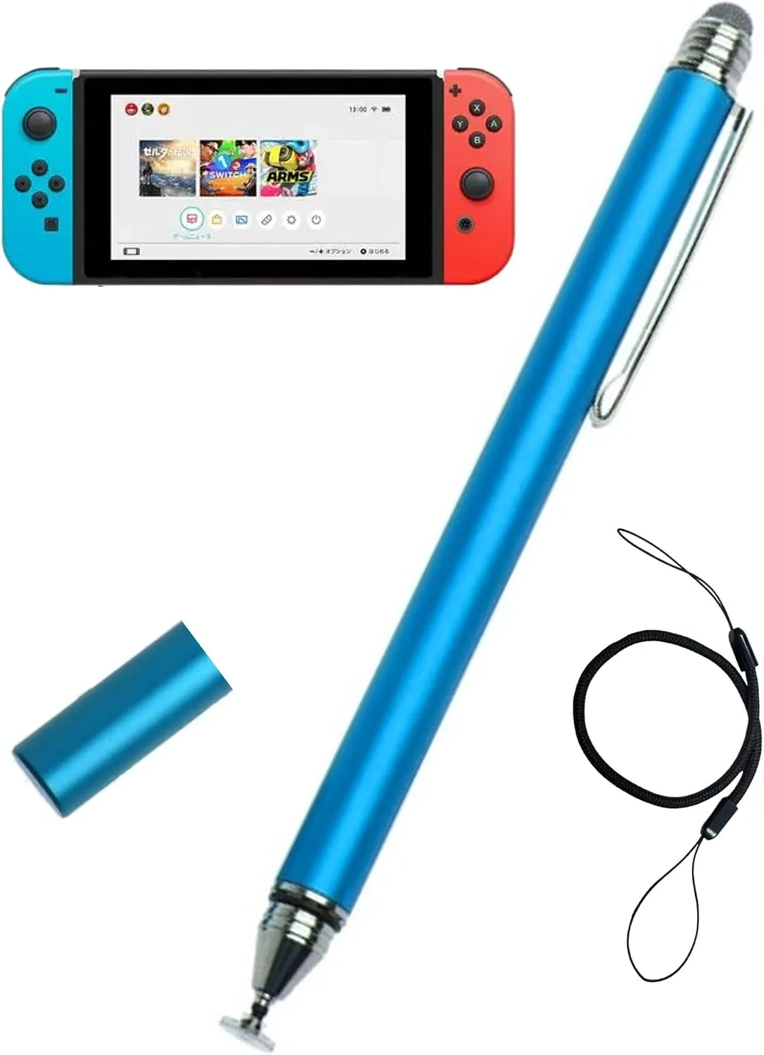 2-in-1 Stylus Pen for Nintendo Switch1/2/Lite/OLED, with Lanyard (Lakeblue)