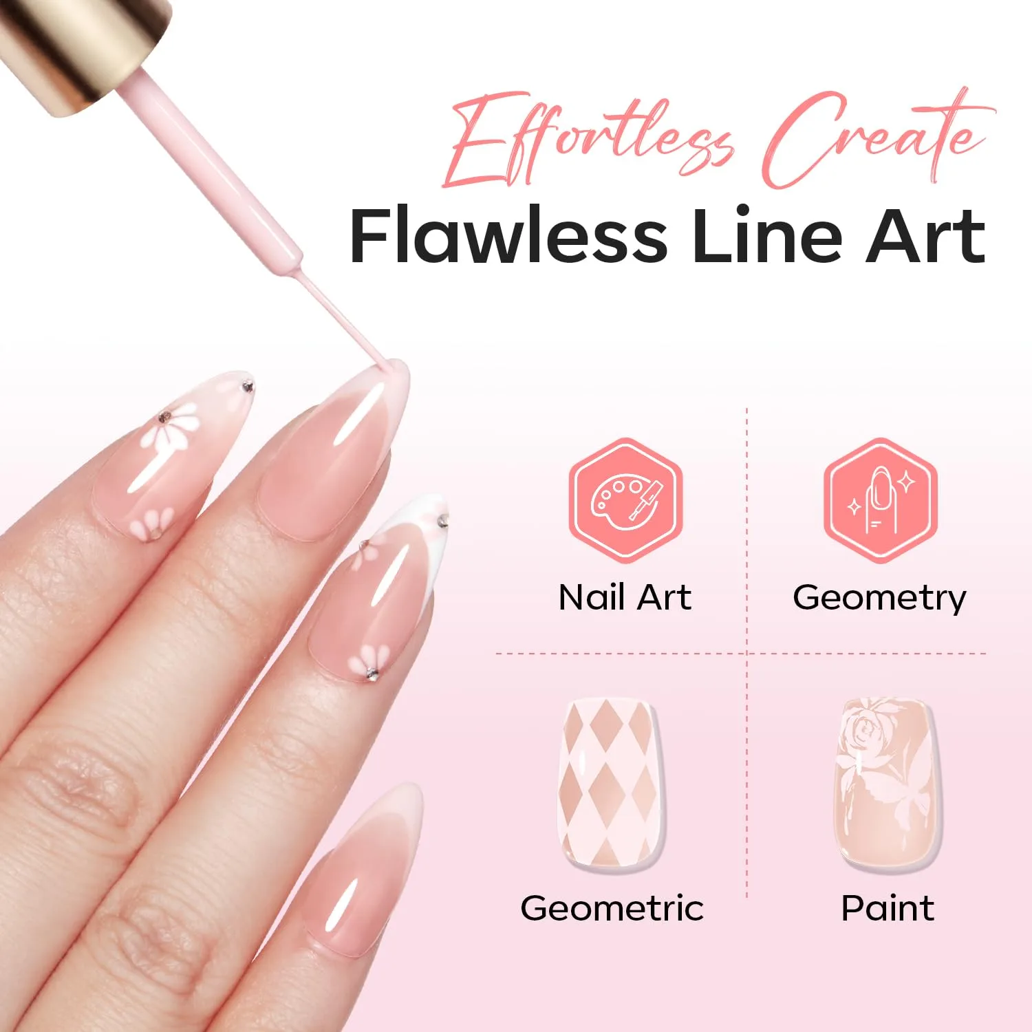 modelones Pink French Tip Liner Gel Polish 15ml Built-in Fine Brush