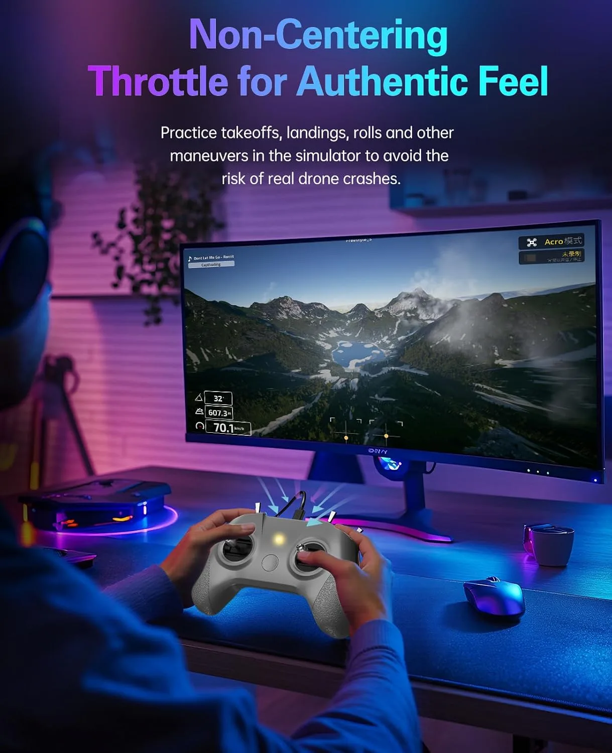 FLYDrone S8 Pro FPV Simulator Controller for Windows PC, USB-C Drone Flight Simulator Joystick, 8-Channel Mode 2 RC Training Remote with Non-Centering Throttle for Liftoff/DRL/Uncrashed, Grey (Grey)