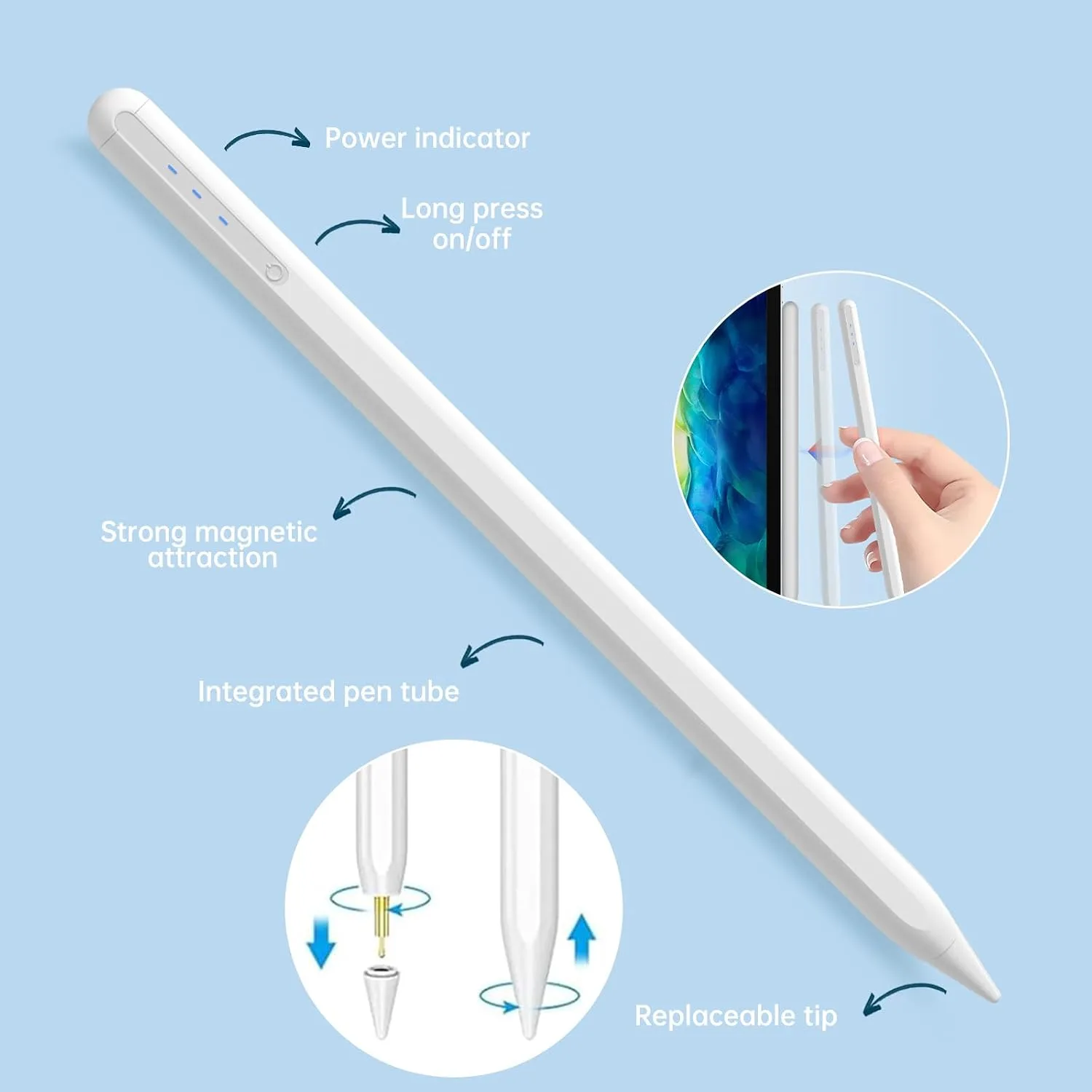 iPad Apple Pencil 9th&10th Generation, Stylus Pen for, Palm Rejection