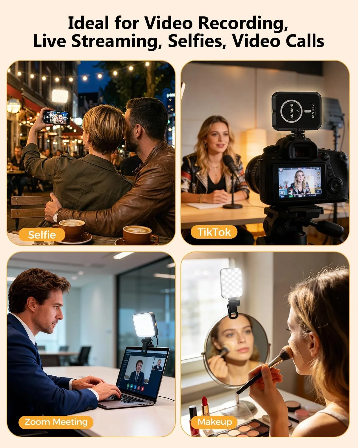 Magnetic Selfie Light for iPhone, Selfies Video Lighting, 6 Lighting Modes, 12 Brightness Levels, Clip, Magnetic or Camera Mount, Ideal for TikTok, Zoom, Makeup, Live Streaming