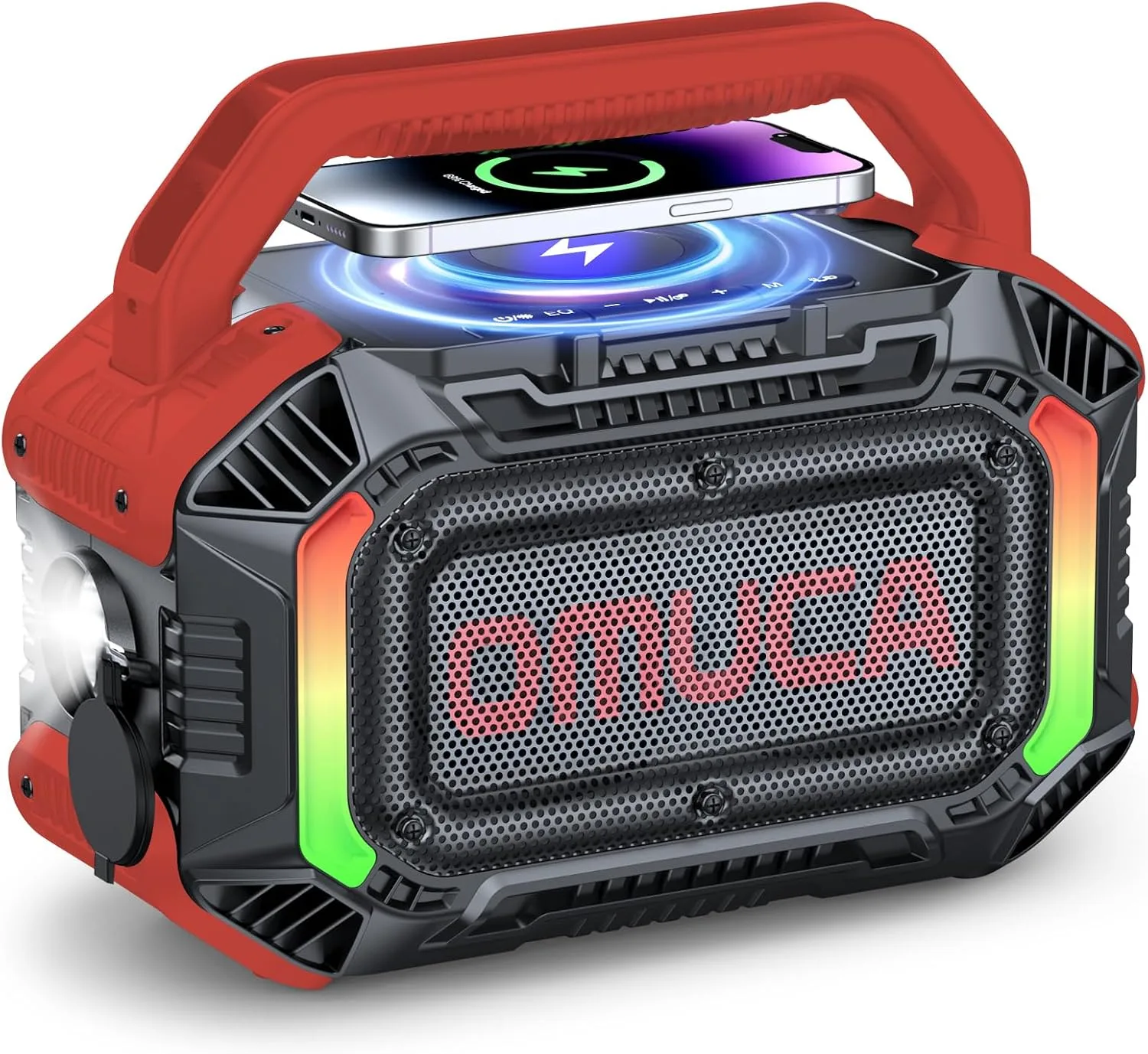 Speakers Bluetooth Wireless, 100W Portable Bluetooth Speaker with Bass, IPX7 Waterproof & Floatable, 20H Playtime, RGB Light, Loud Speakers with TWS for Work, Outdoor, Garage (L-Red)