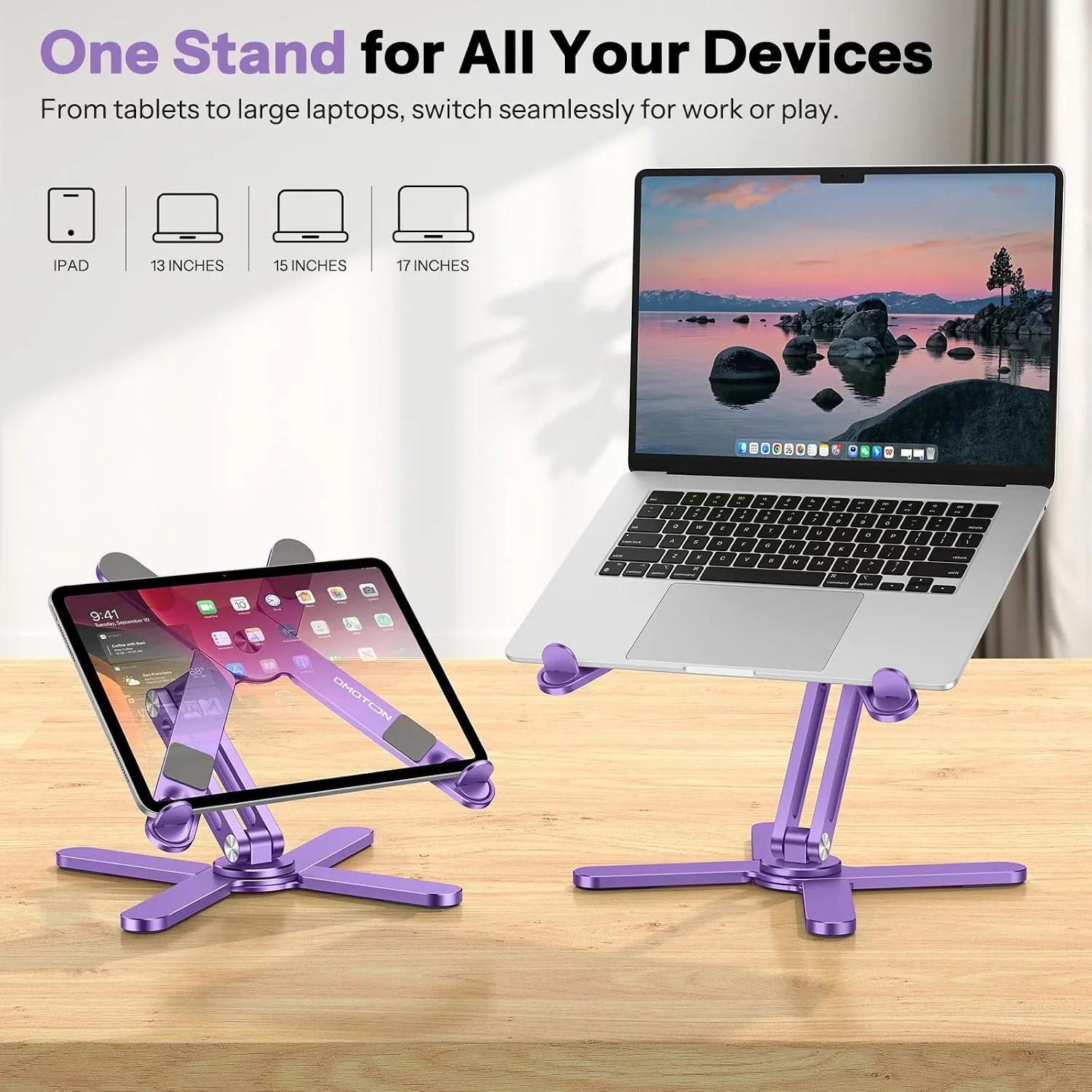 OMOTON LA10 360° Rotating Laptop Stand Riser Foldable for Desk, Purple