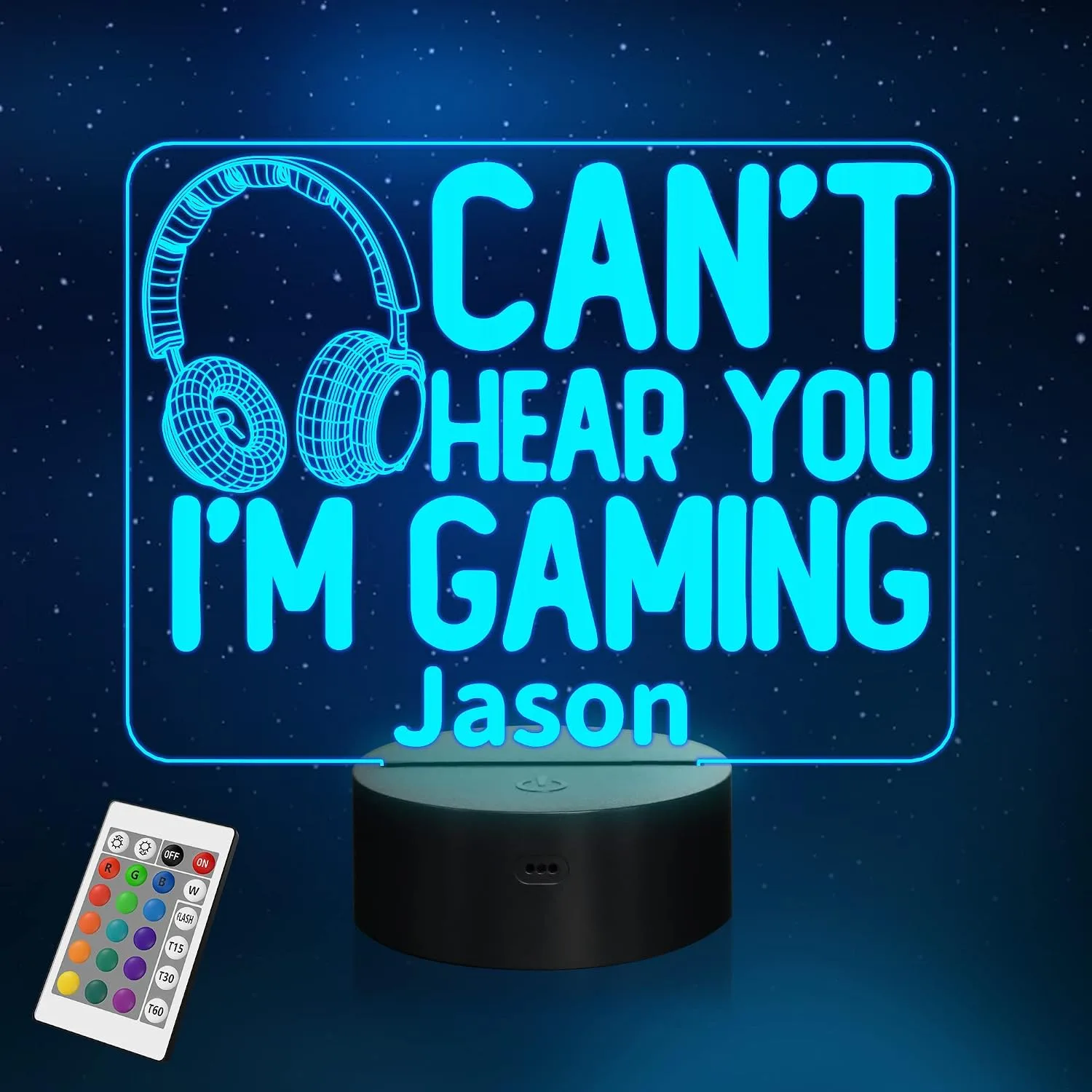 YuanDian Personalised Gamer Gifts, Can't Hear You I'm Gaming Night Light, Headset Graphic Video Games Funny 3D Illusion Lamp 16 Colors Changing Touch & Remote Control for Men Teenagers and Kids