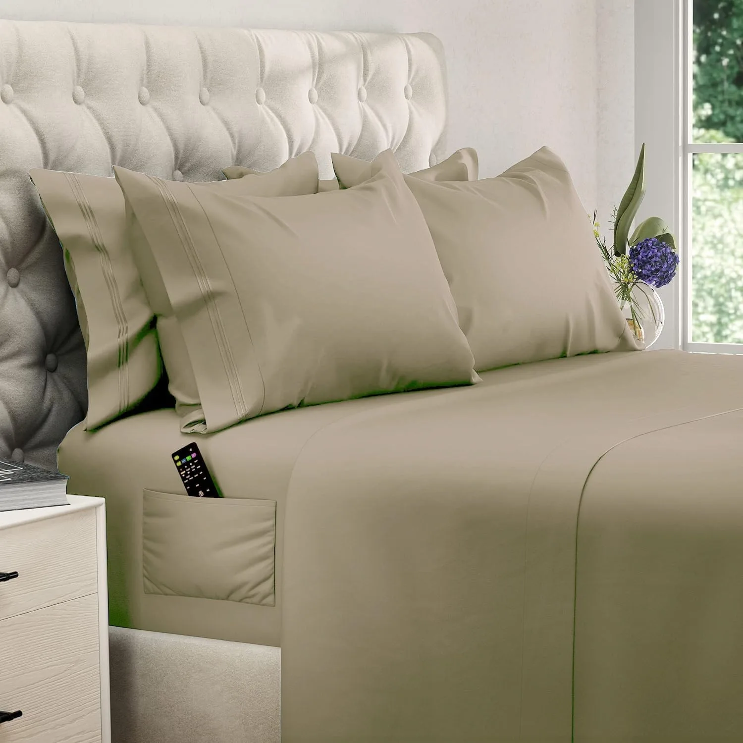 DREAMCARE Queen Sheets - 6 pcs Breathable Cooling Sheets Queen - up to 15"