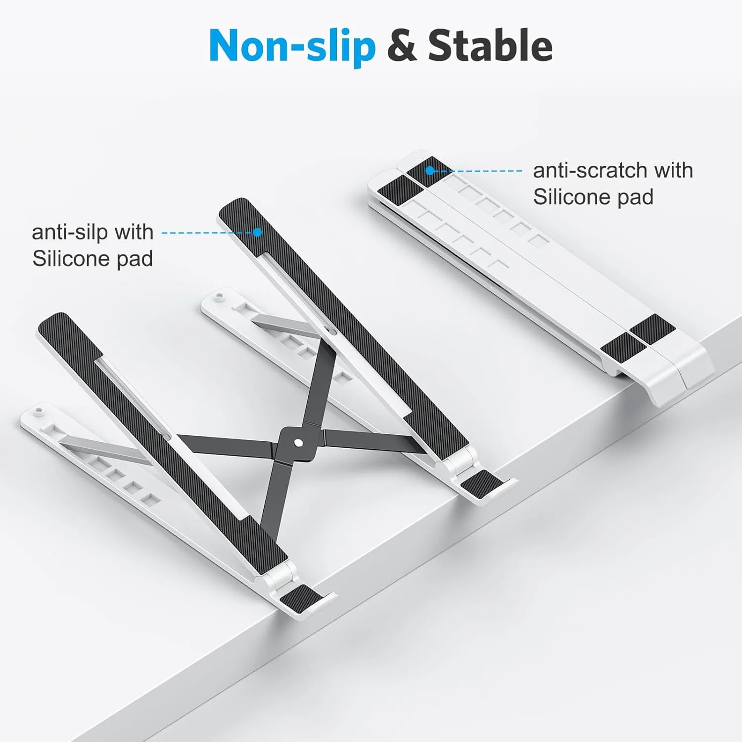 OMOTON Laptop Stand, Laptop Stand for Desk Ergonomic 7-Levels Angles Adjustable Computer Stand, Portable ABS Laptop Riser Holder Compatible with All Laptops and iPad（10-15.6", White