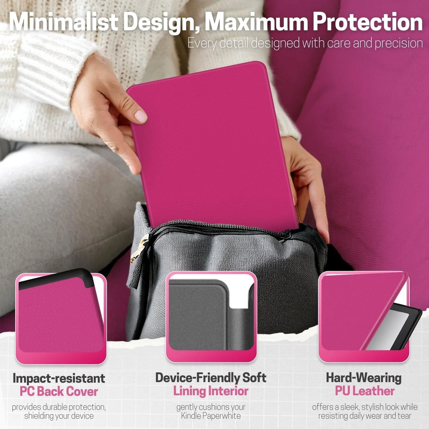 TNP Kindle Paperwhite 12th Gen Case, Colorsoft 7-Inch Cover, Hot Pink