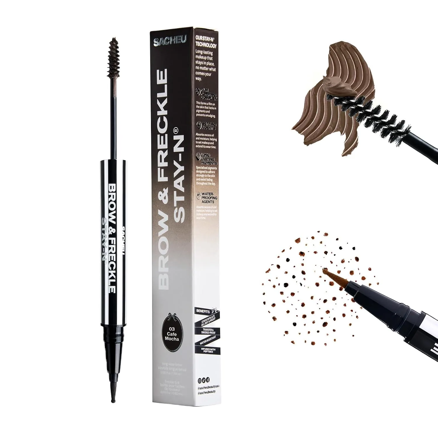 Gel para cejas y lápiz de pecas Sacheu Brow & Freckle STAY-N 2 en 1 Café Mocha