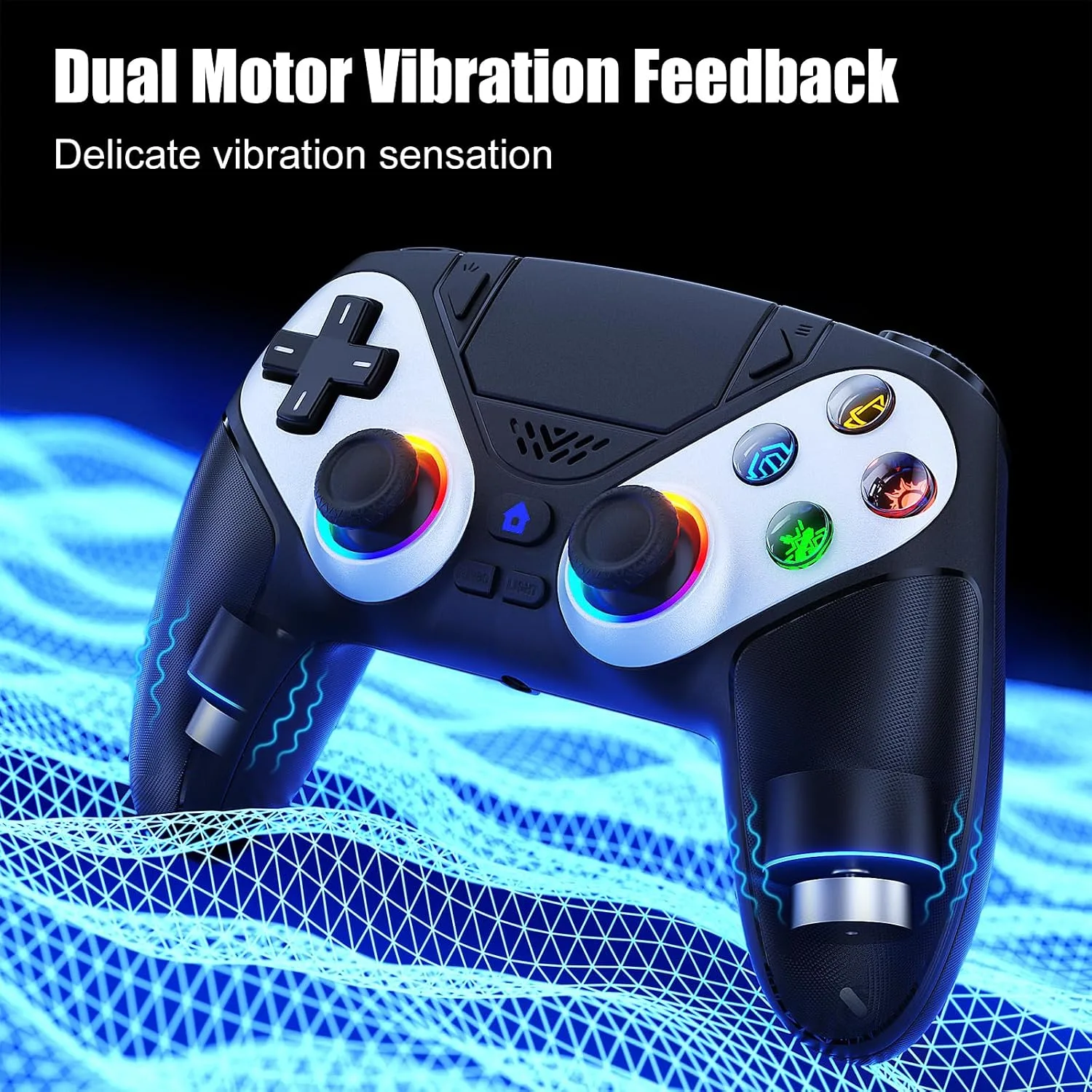 Gamrombo LED Wireless Controller for PS5, Compatible with PS5 Pro/Slim/PC, Dual Vibration, Macro/Turbo Function, 3.5mm Audio Jack, 6-Axis Motion Control Gamepad with Speaker(Black)