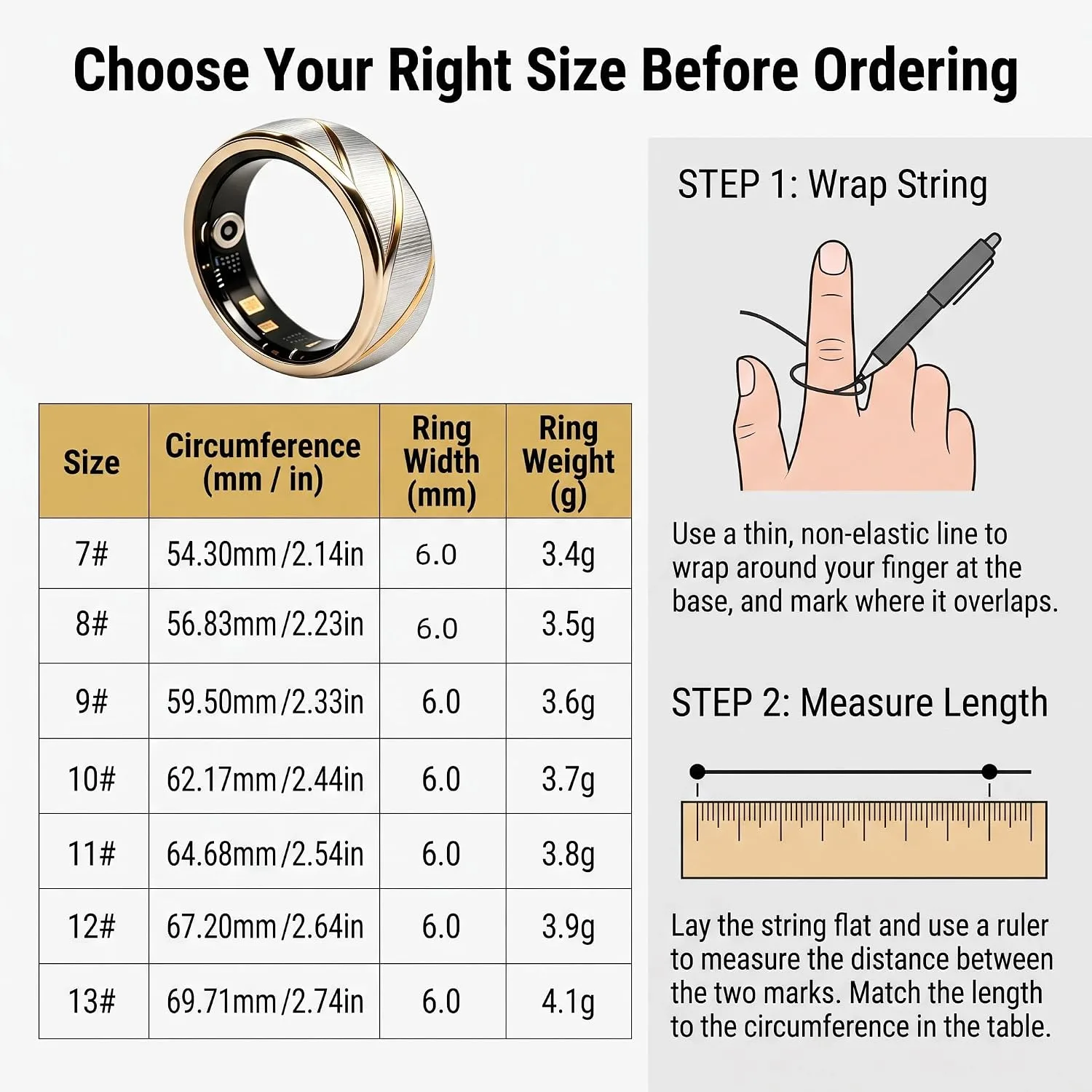 Smart Ring for Women Men, Two-Tone Gold Silver Health Tracker Ring with Sleep Heart Rate Blood Oxygen Monitor, Waterproof Titanium Smart Rings, Fitness Activity Tracker Ring for Sports Daily Wear #9