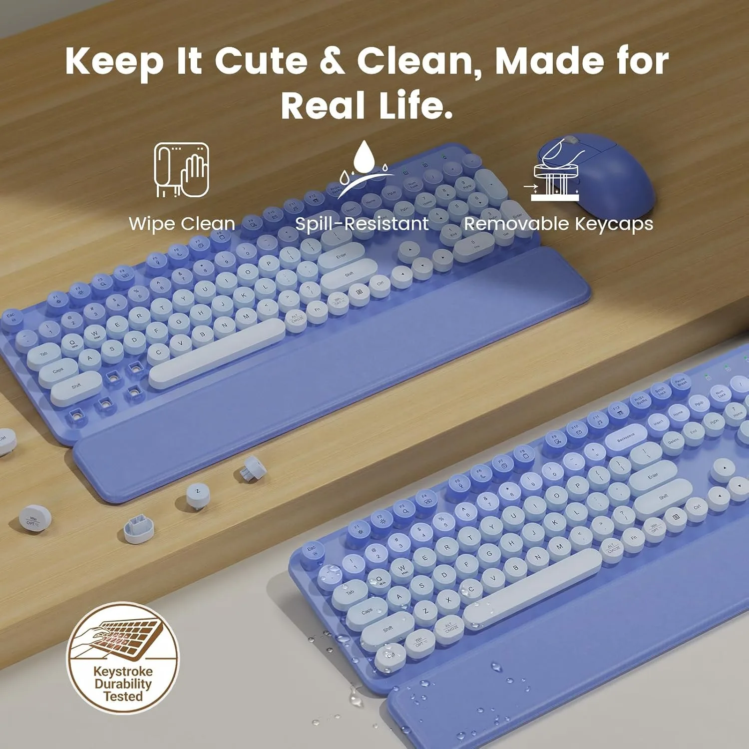 Wireless Keyboard and Mouse Combo, Magnetic Soft-Touch Wrist Rest, Purple