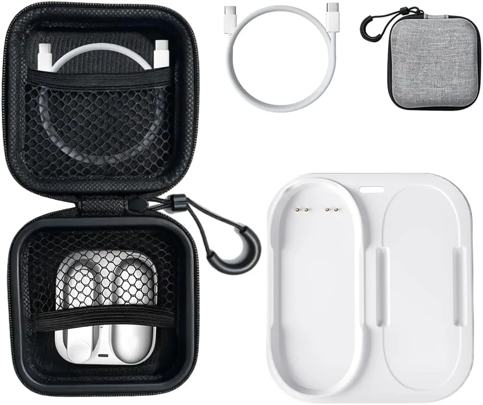 2-in-1 Charging Dock &Hard Case for PLAUD NotePin S Voice Recorder, Magnetic Charger Base +USB-C Braided Cable +Protective Storage Bag,Compatible with PLAUD NotePin/NotePin S AI Voice Recorder