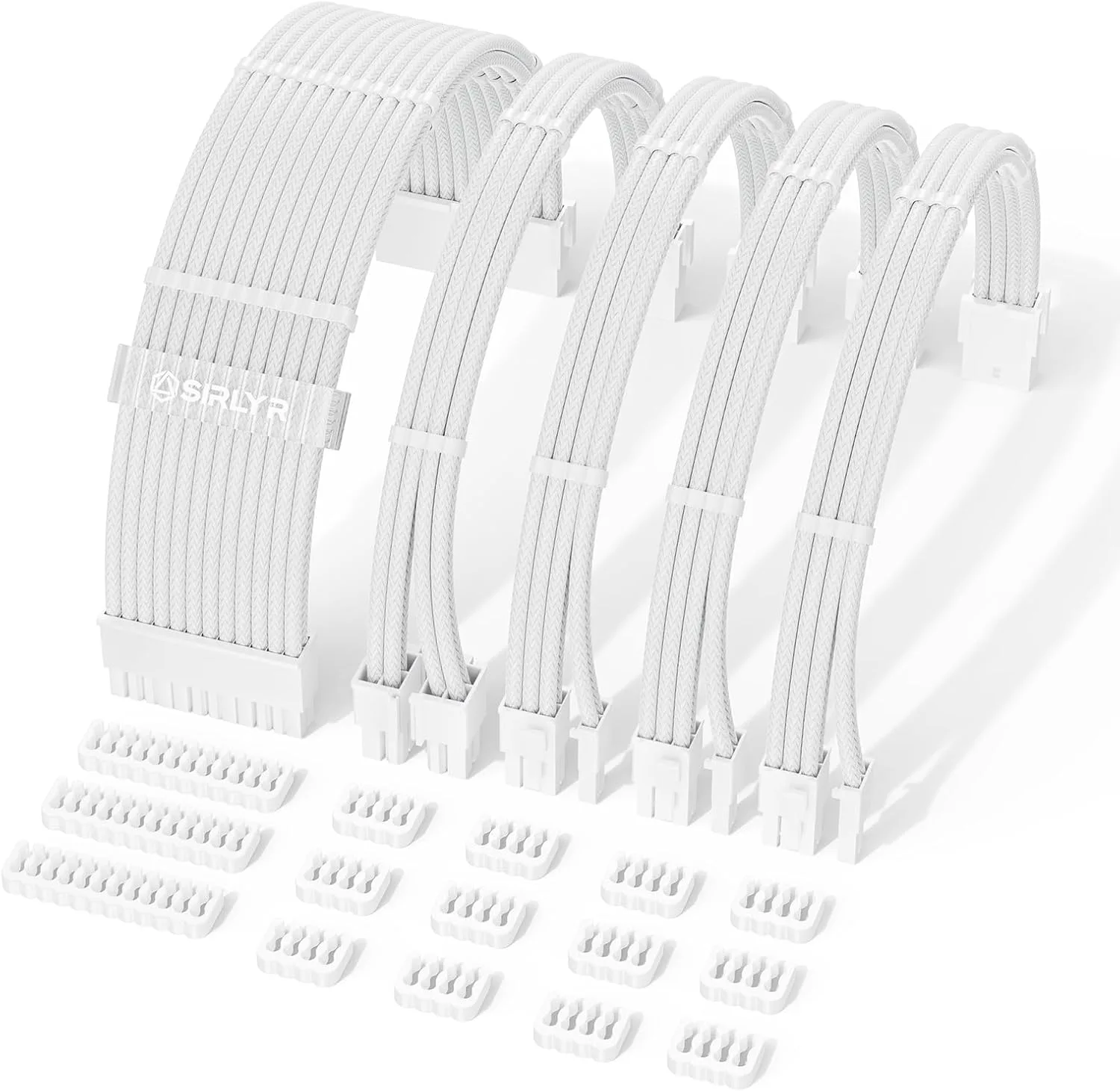 Kit de extensión de cables para fuente de poder Sirlyr 16AWG 5 piezas blanco brillante