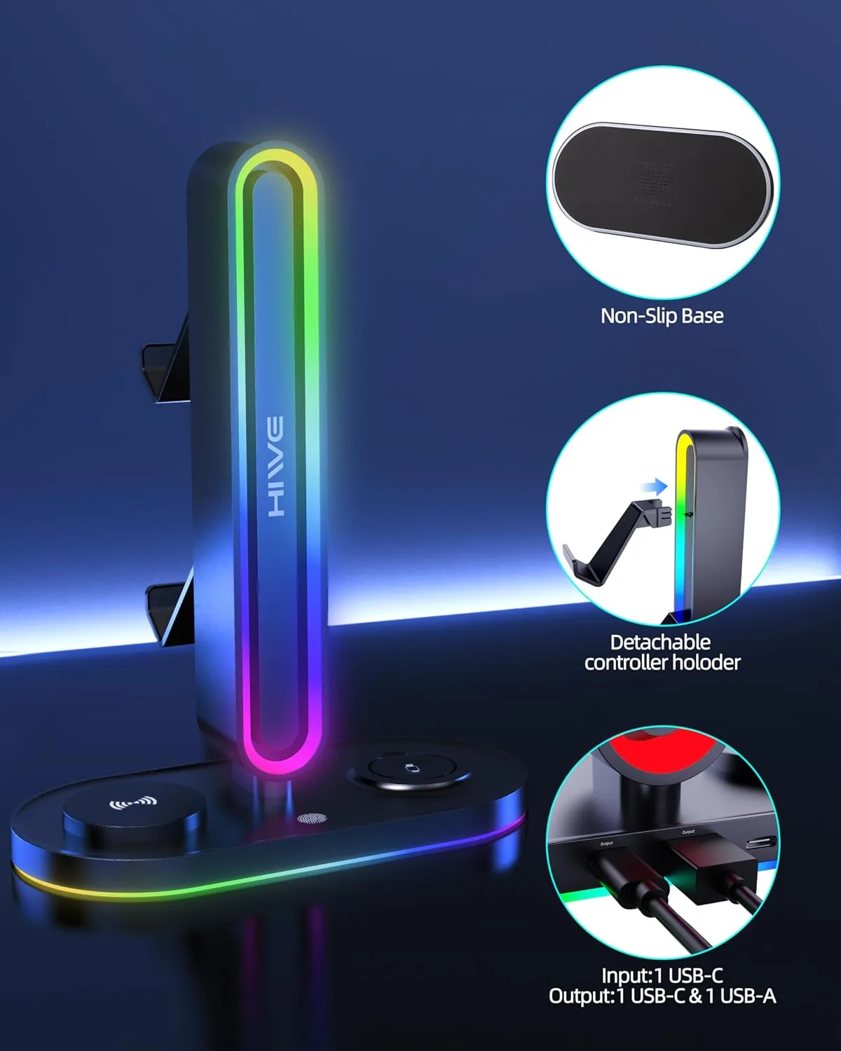 Headphone Stand, Dual Controller Holder, MagSafe Charger for iPhone/iWatch
