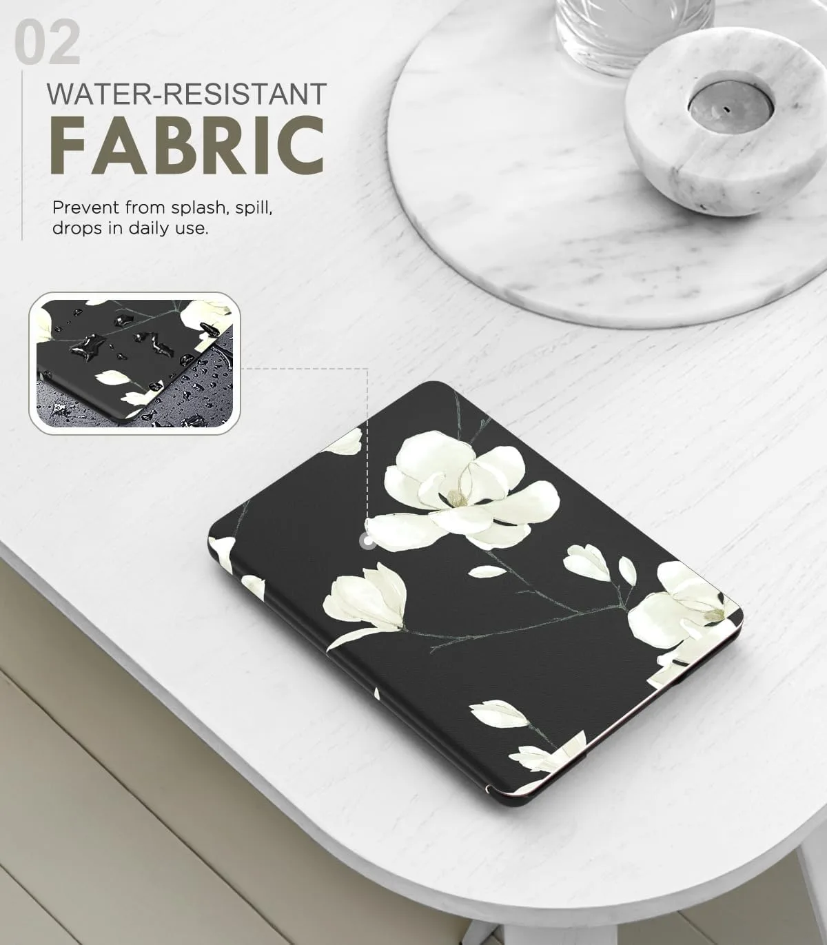 Moko Case for 7" Kindle Paperwhite 12th Gen 2024/Colorsoft, B&W Magnolia