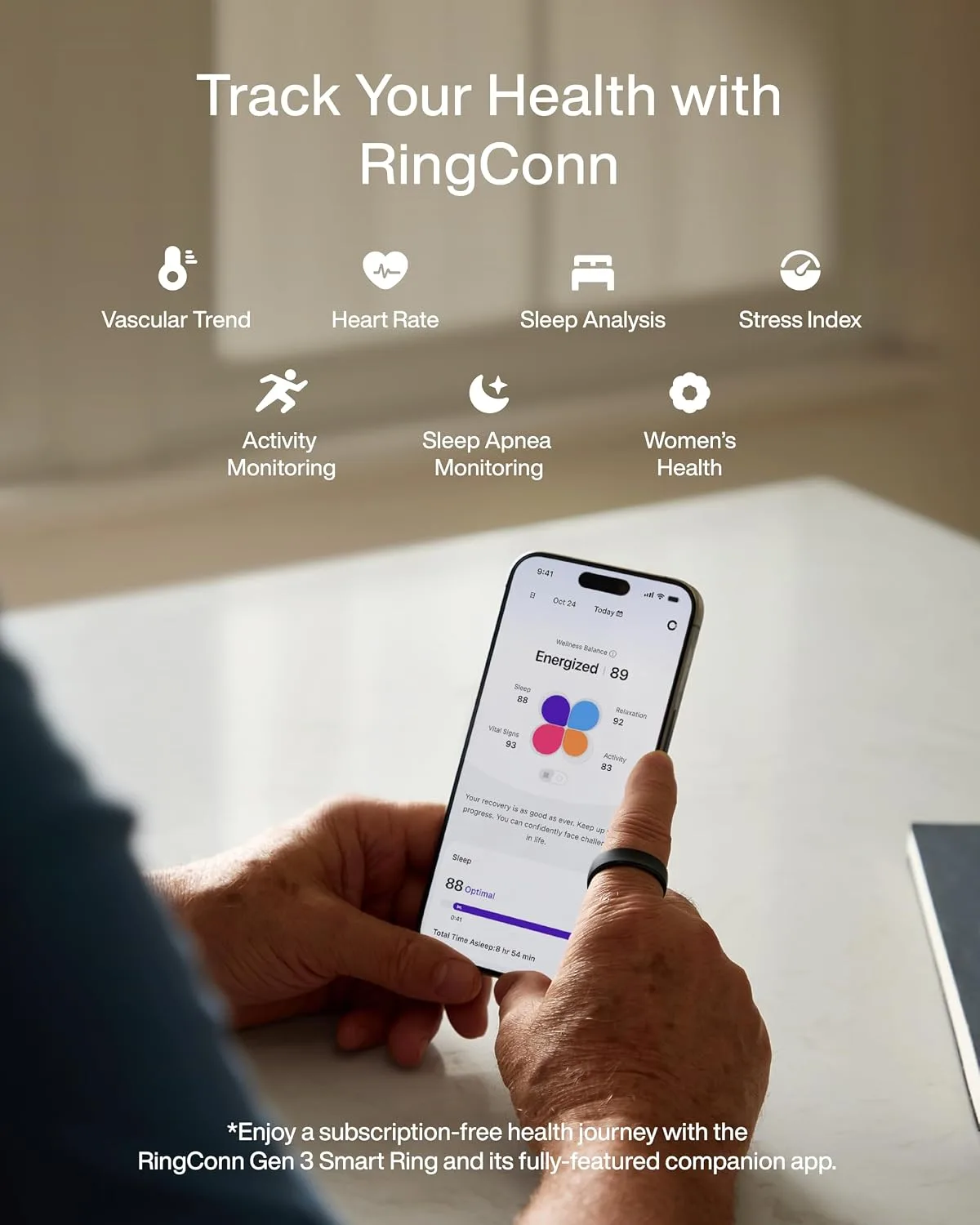 RingConn Gen 3 Smart Ring - Vascular Trends(Size 8, Royal Gold)