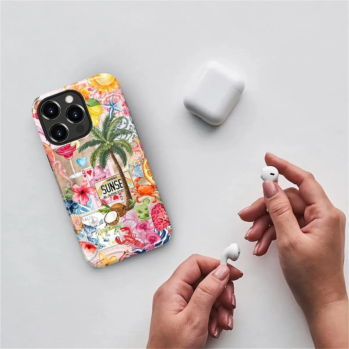DAIZAG Case for iPhone 13 Pro,Mixed 2 Layer Design Shockproof Soft TPU Ddouble Protection Phone Case for iPhone 13 Pro-Aesthetic Summer Beach