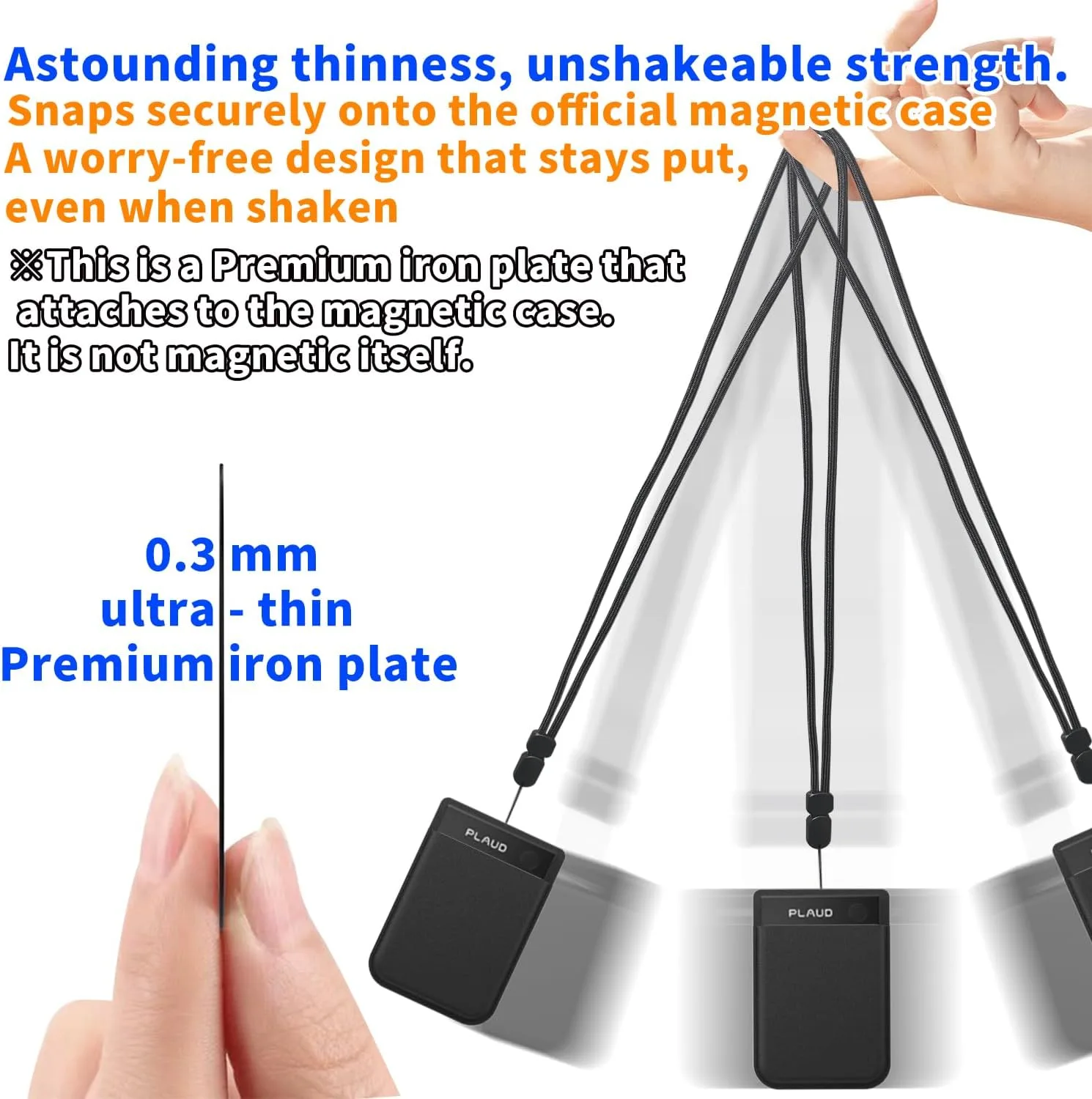 3-in-1 Kit for Plaud Note AI/Pro AI Recorder with Neck/Wrist/Clip, Attaches via Steel Plates to Magnetic Case. Secure Drop-Proof Carry. (Black, Plaud Note AI/Pro AI Recorder)