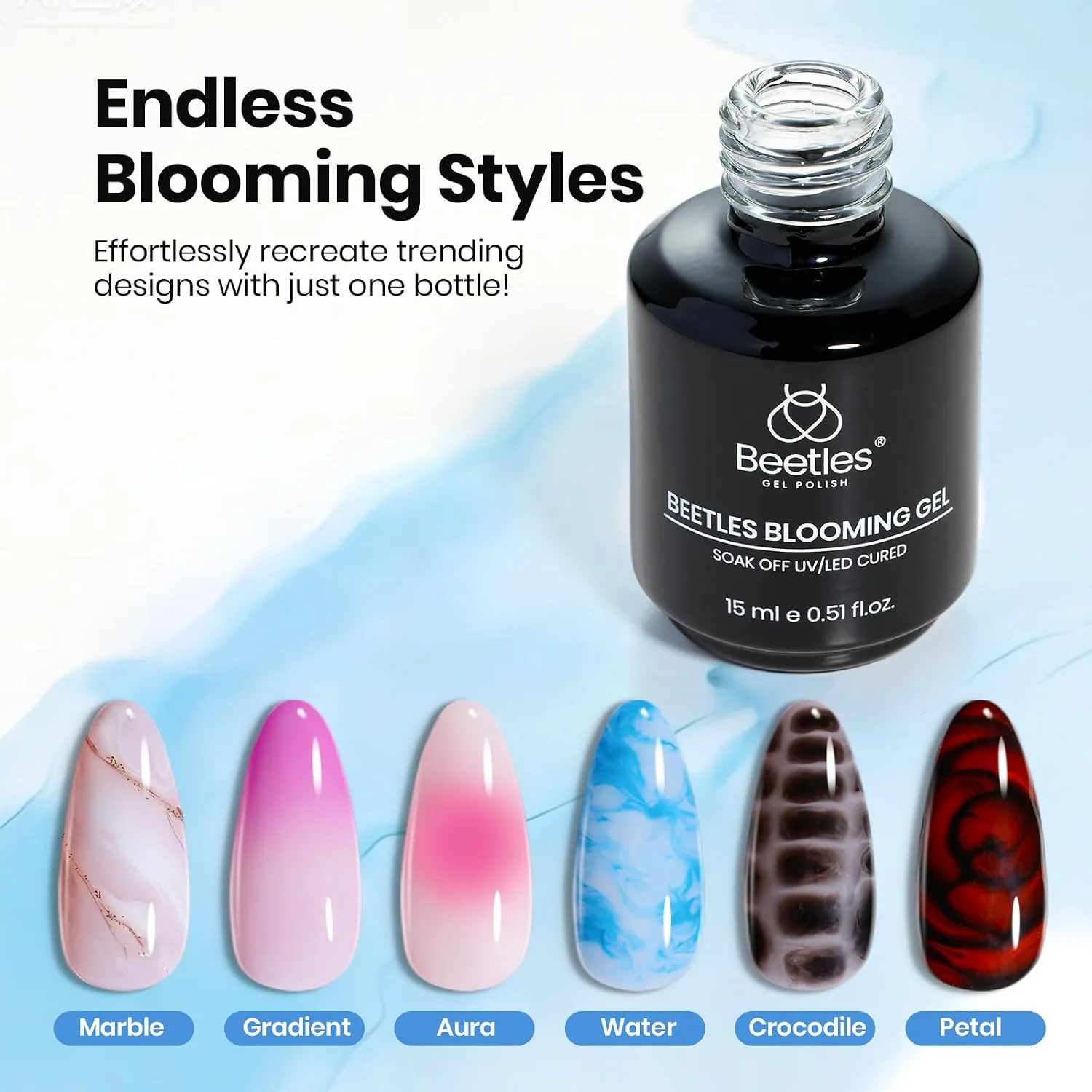 Beetles Blooming Gel 15 ml Clear UV Gel Polish Nail Art for Tortoise Nails