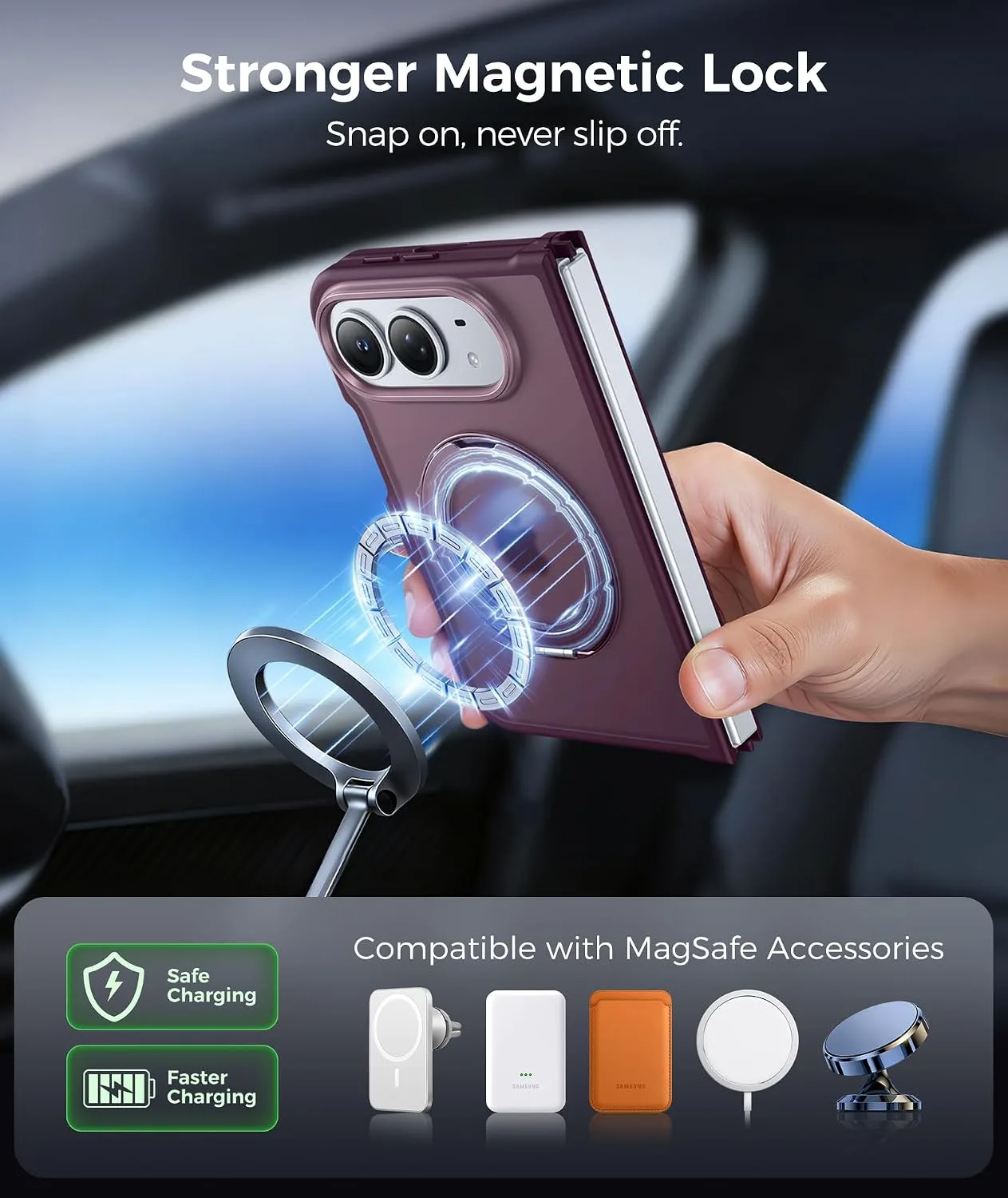 FNTCASE for iPhone Duo Case with 360 Spin Magnetic Stand Wine Red