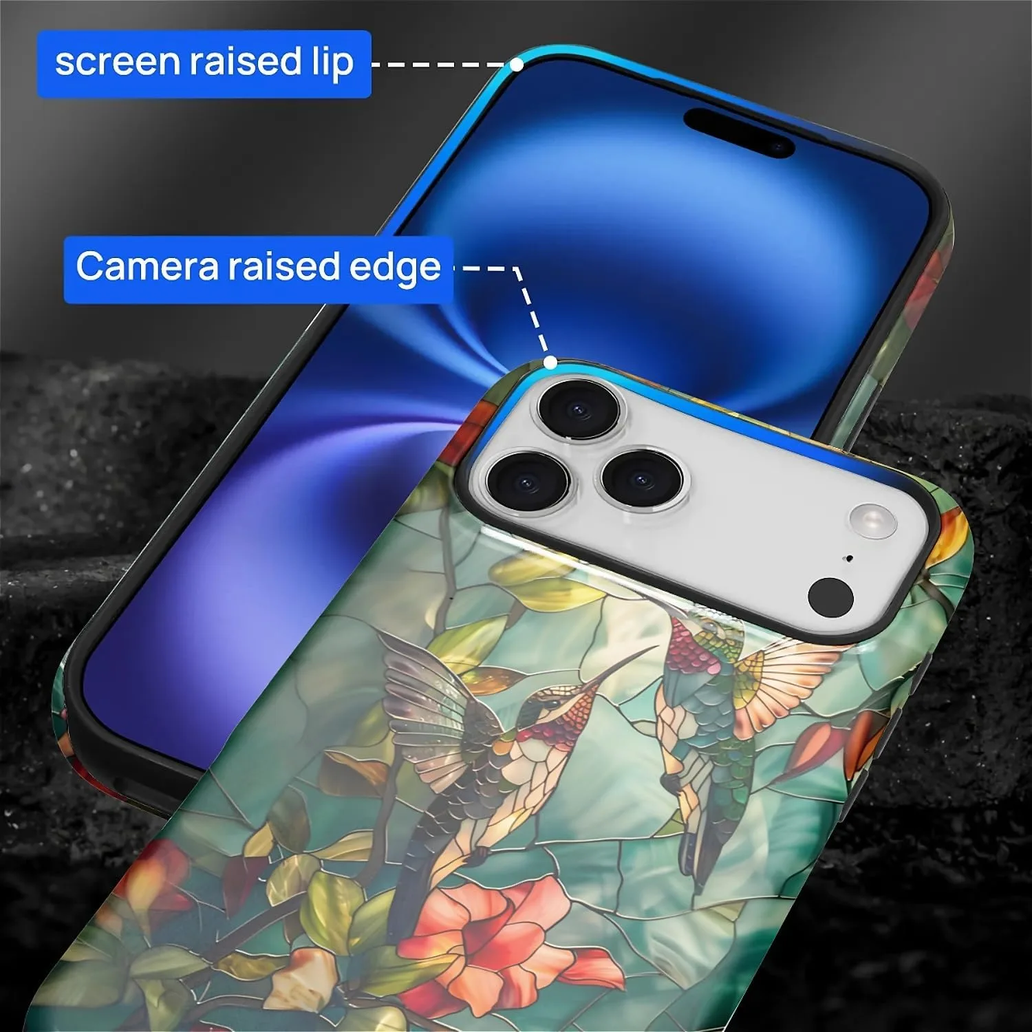 DAIZAG Case for iPhone 17 Pro Max,Mixed 2 Layer Design Shockproof Soft TPU Ddouble Protection Phone Case for iPhone 17 Pro Max-Gorgeous Hummingbird