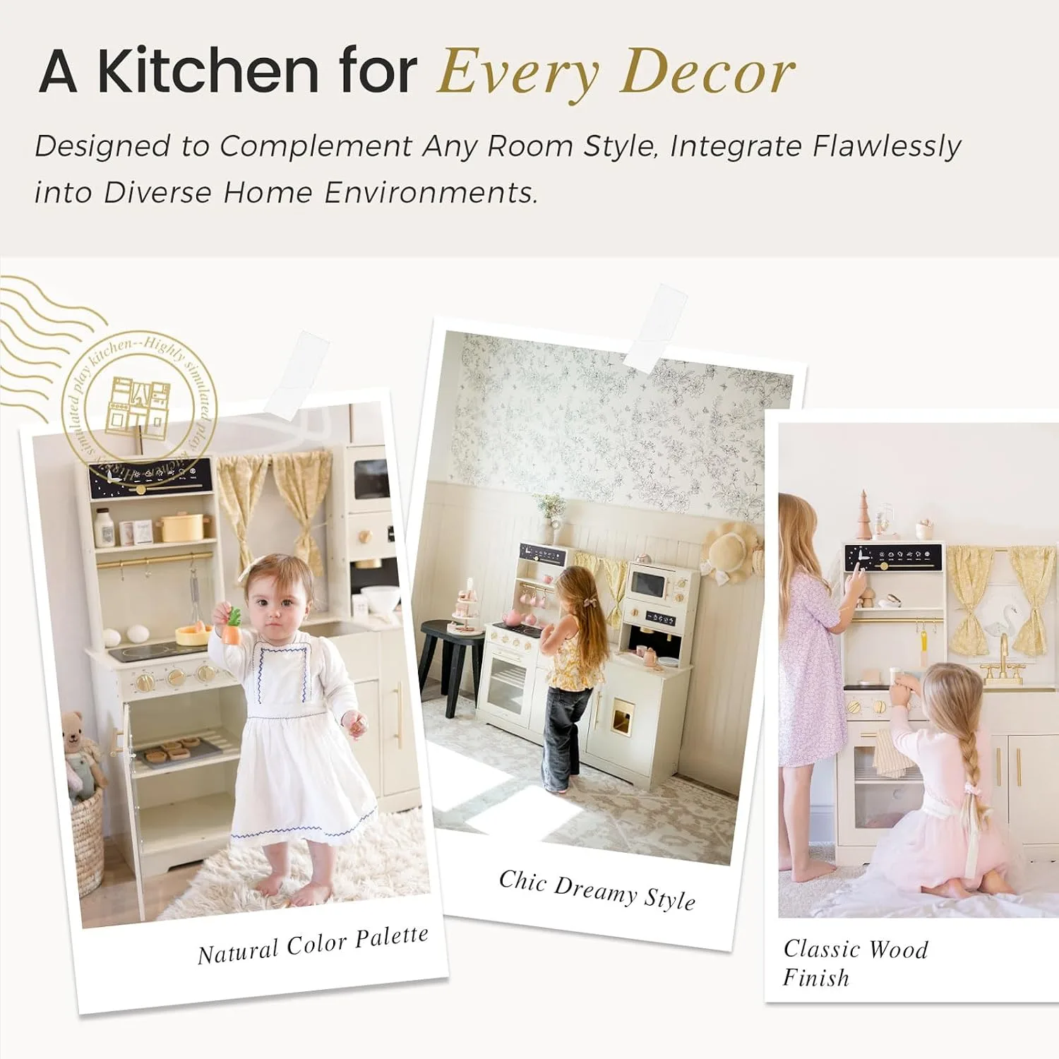 Tiny Land Play Kitchen for Kids – Modern Home Design with Fabric Curtains